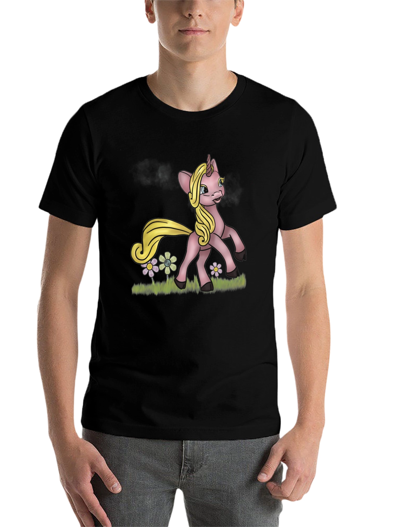 Black Unicorn Graphic T-Shirt - Whimsical Cartoon Design view 7