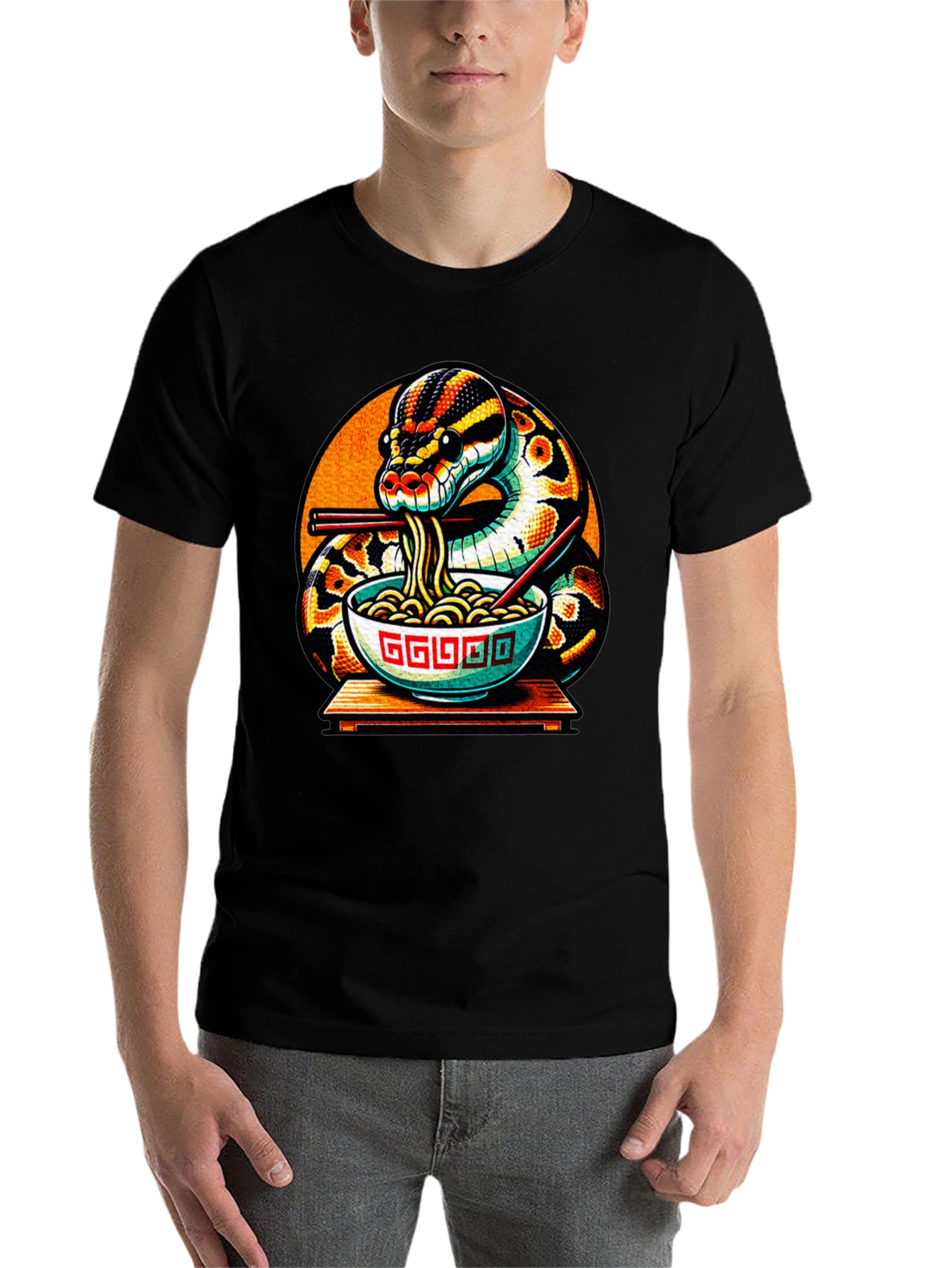 Black Snake Eating Ramen Noodles Graphic T-Shirt view 7
