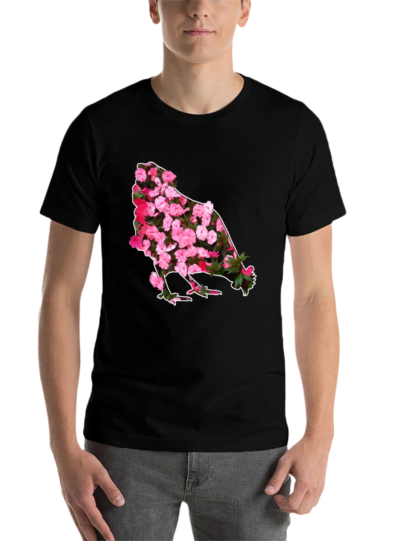 Black Floral Chicken Graphic Tee - Black view 7
