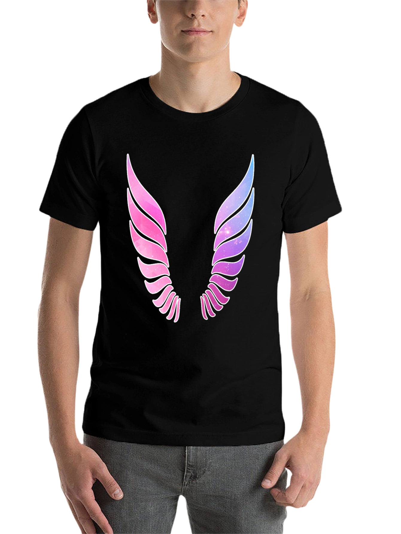 Black Galaxy Wings Graphic Black T-Shirt view 7