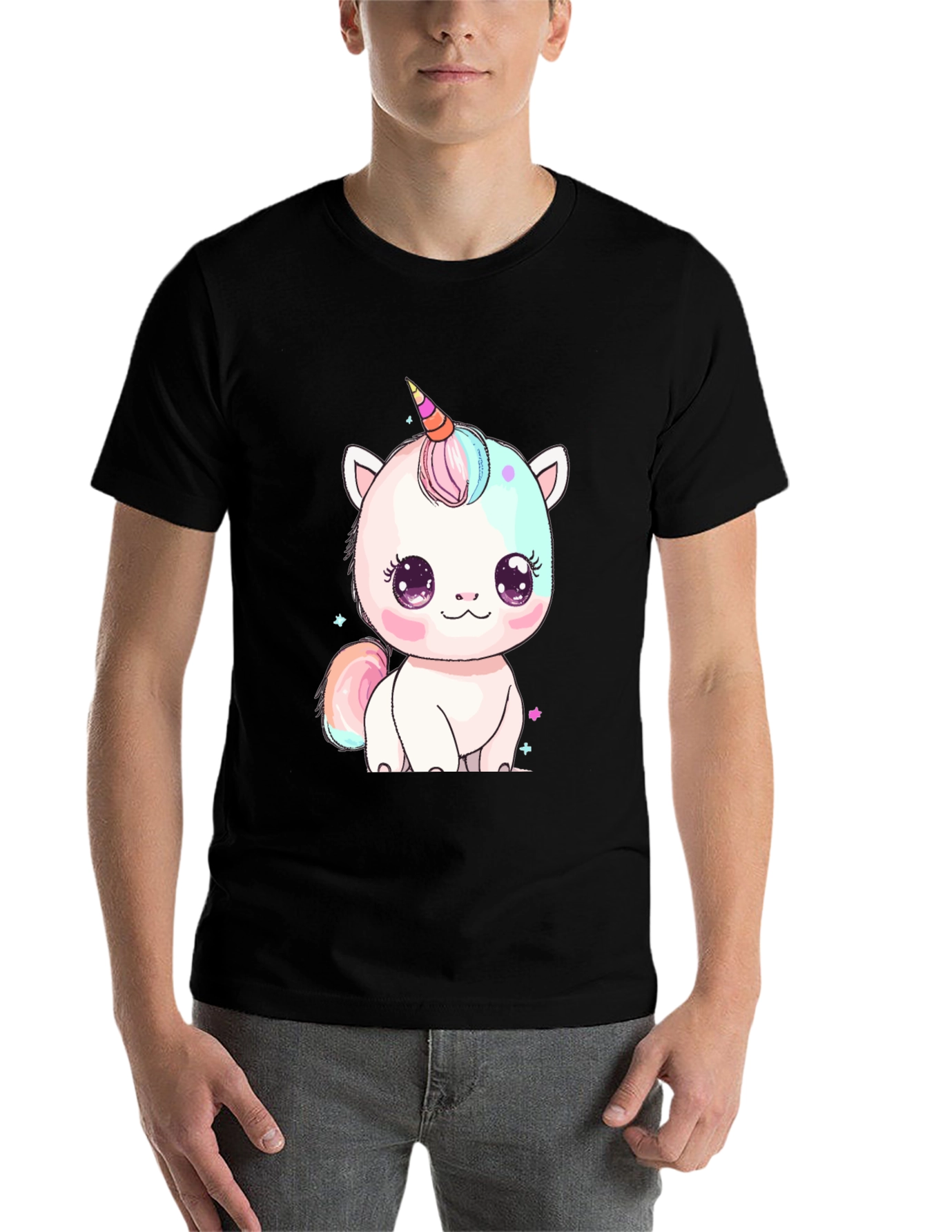 Black Cute Kawaii Unicorn Graphic Tee - Black view 7