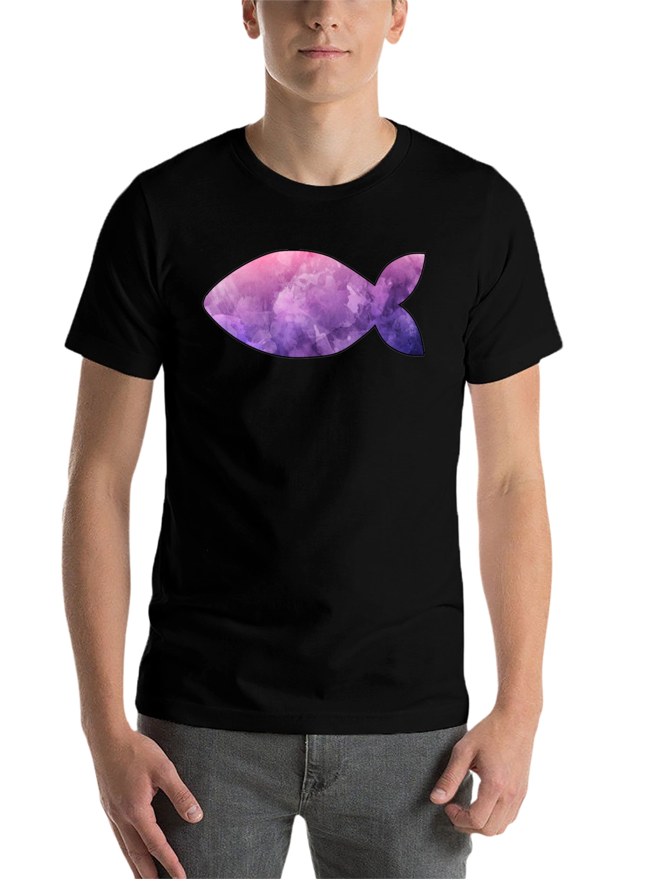 Black Fish Graphic Tee - Artistic Print Black Shirt view 7
