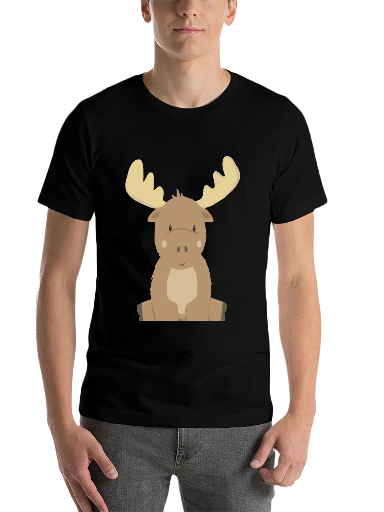 Black Cute Cartoon Moose Graphic Tee - Black view 7