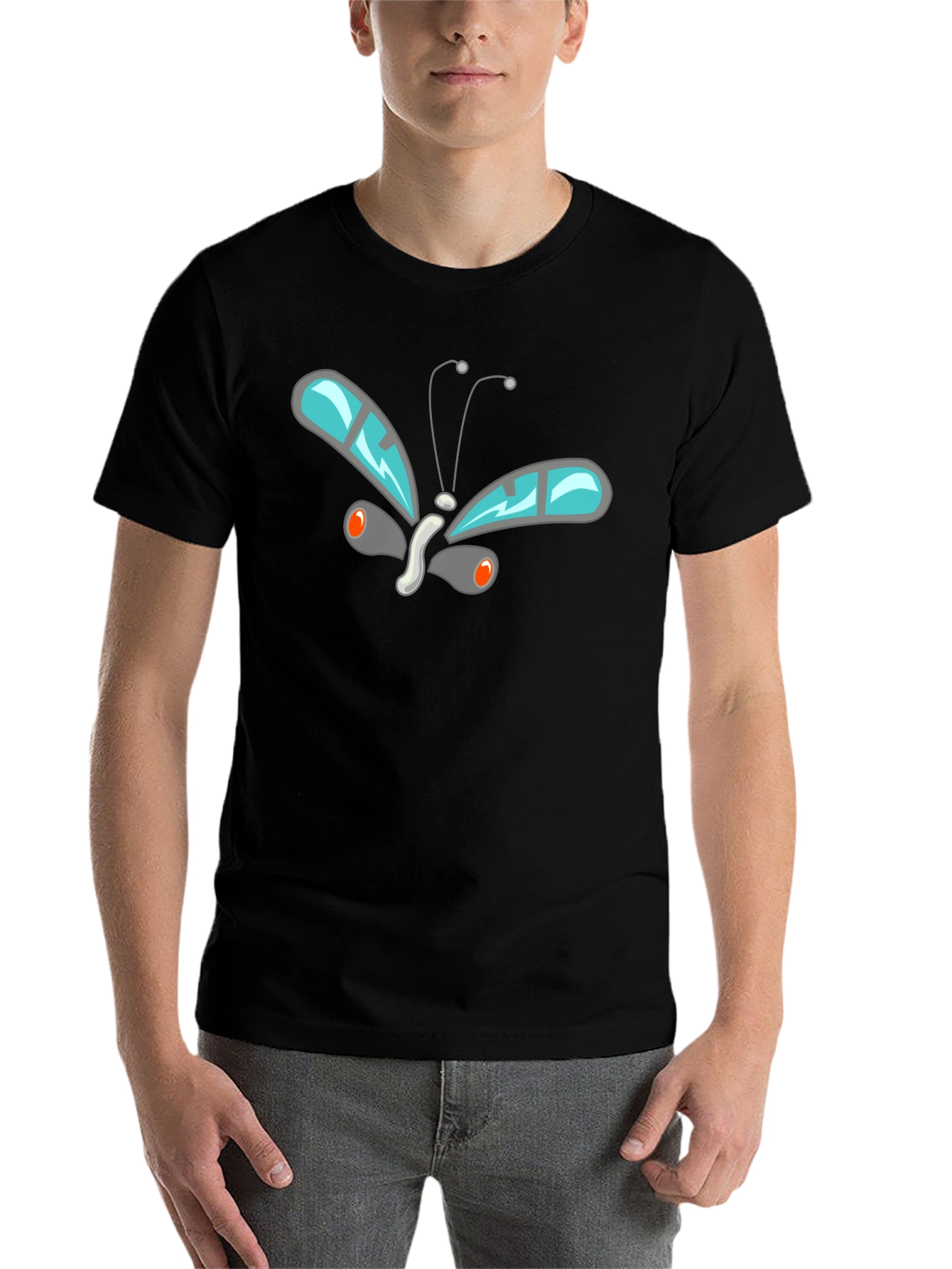 Black Cool Butterfly Graphic Black T-Shirt view 7