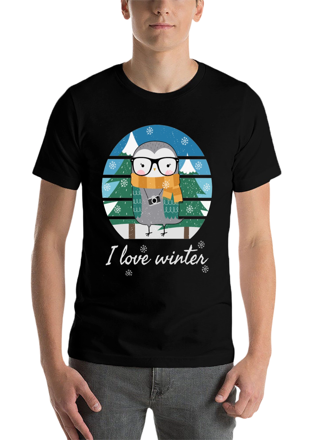 Black I Love Winter Owl T-Shirt view 7