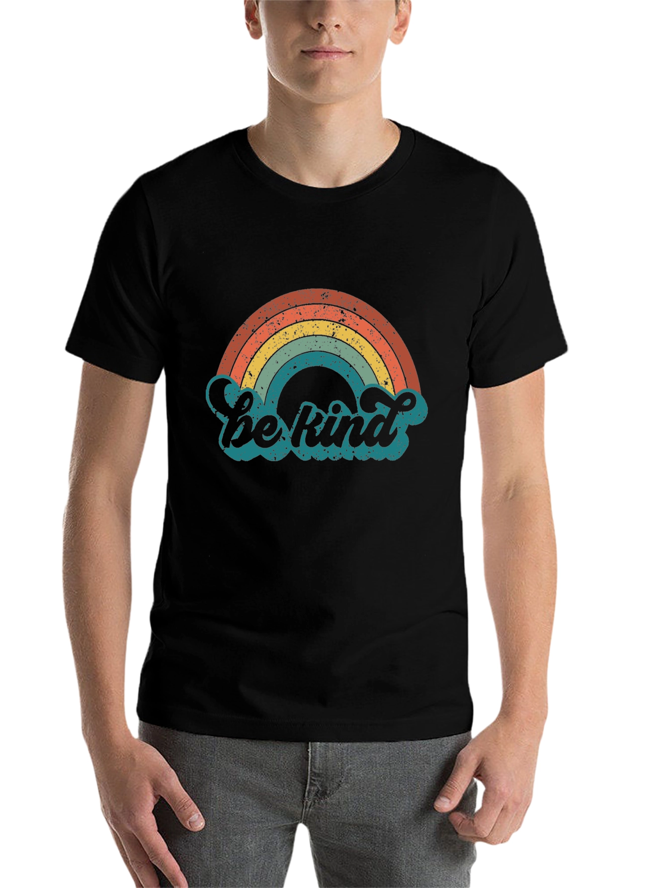 Black Retro Rainbow 'Be Kind' Graphic Tee view 7