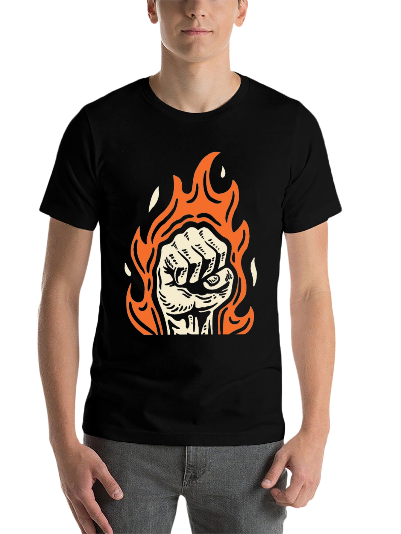 Black Fiery Fist Graphic Tee - Black Cotton view 7