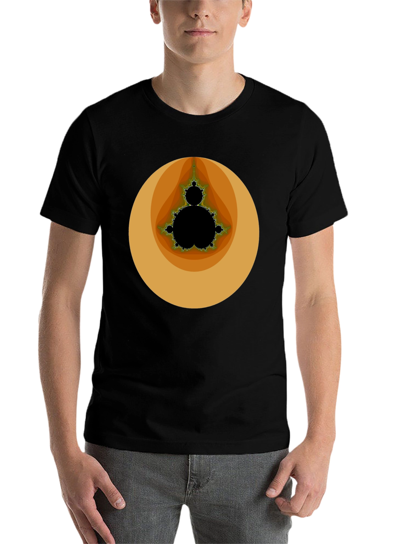 Black Mandelbrot Set Graphic Tee - Black Cotton T-Shirt view 7
