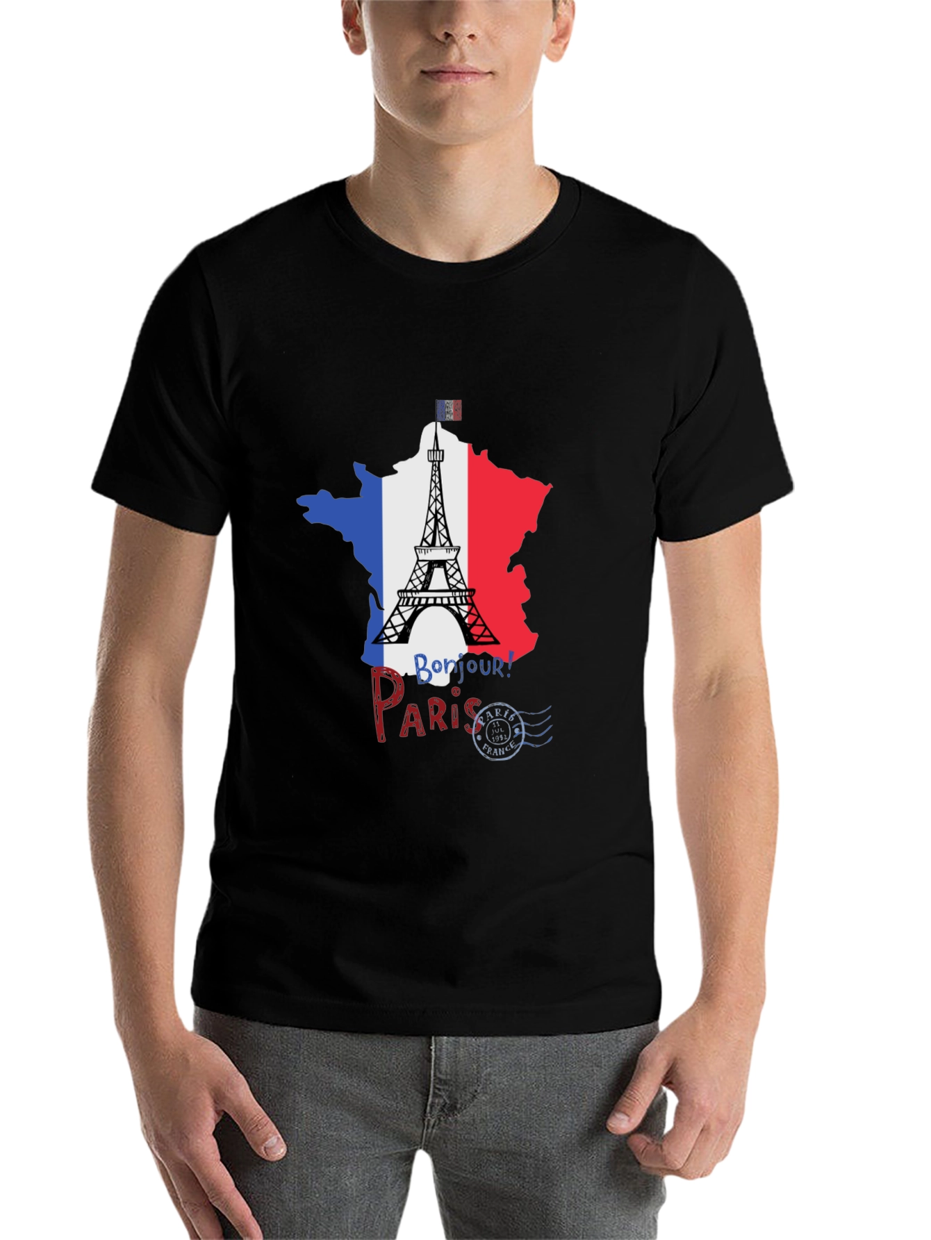 Paris France Eiffel Tower Black T-Shirt - 7