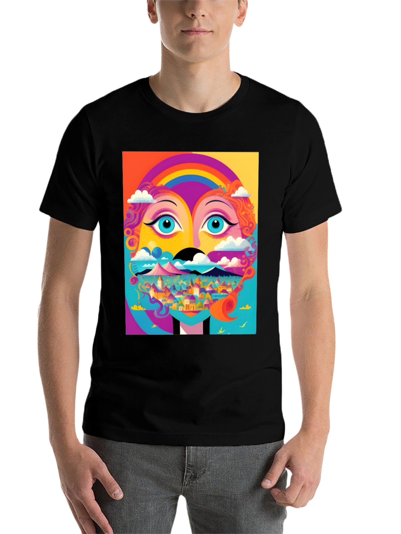Black Vibrant Psychedelic Face Graphic T-Shirt view 7