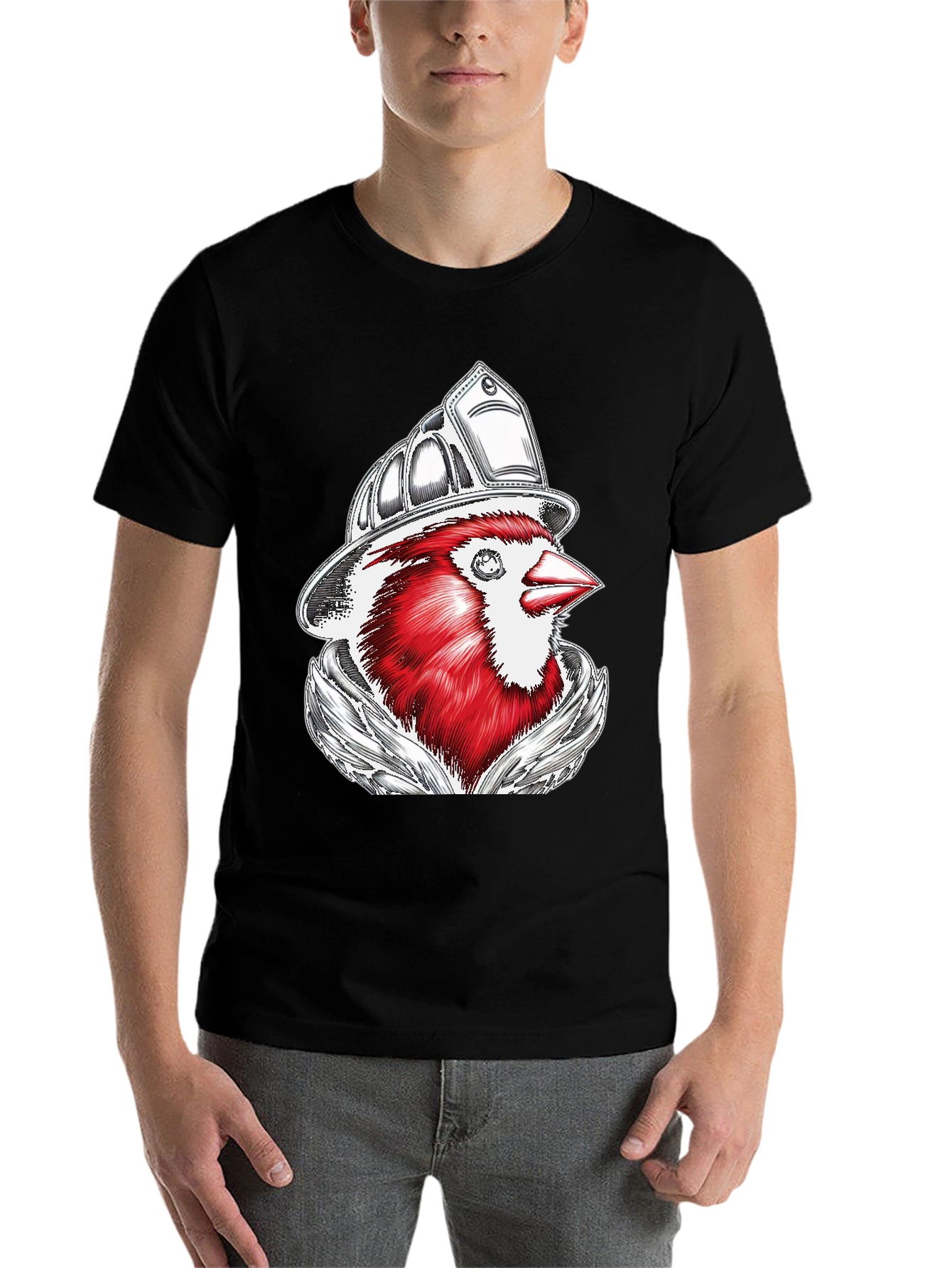 Black Cardinal Firefighter Graphic T-Shirt view 7