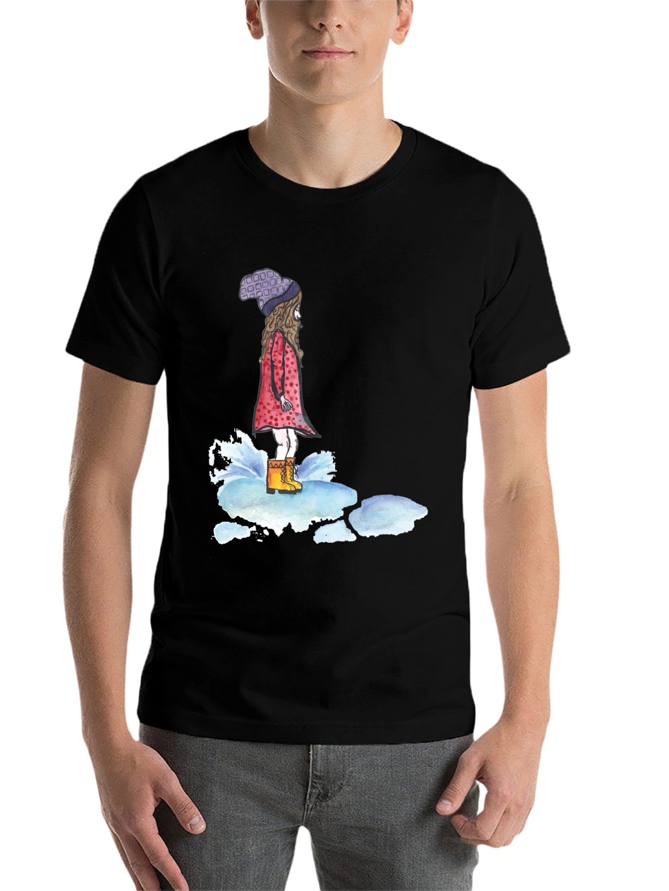 Black Whimsical Girl Black T-Shirt view 7