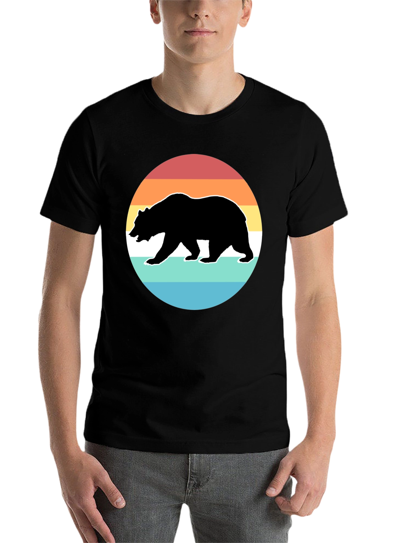 Black Retro Bear Sunset Graphic T-Shirt - Black view 7