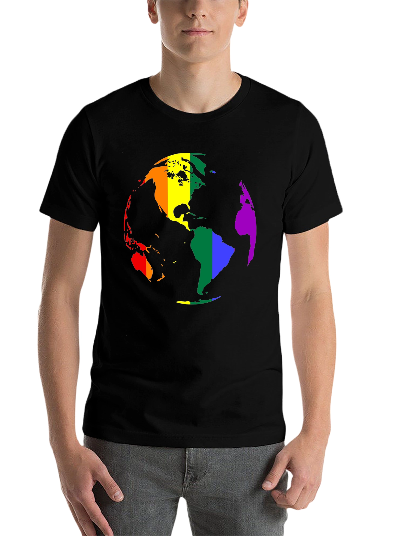 Black LGBTQ+ Pride Earth Graphic T-Shirt view 7