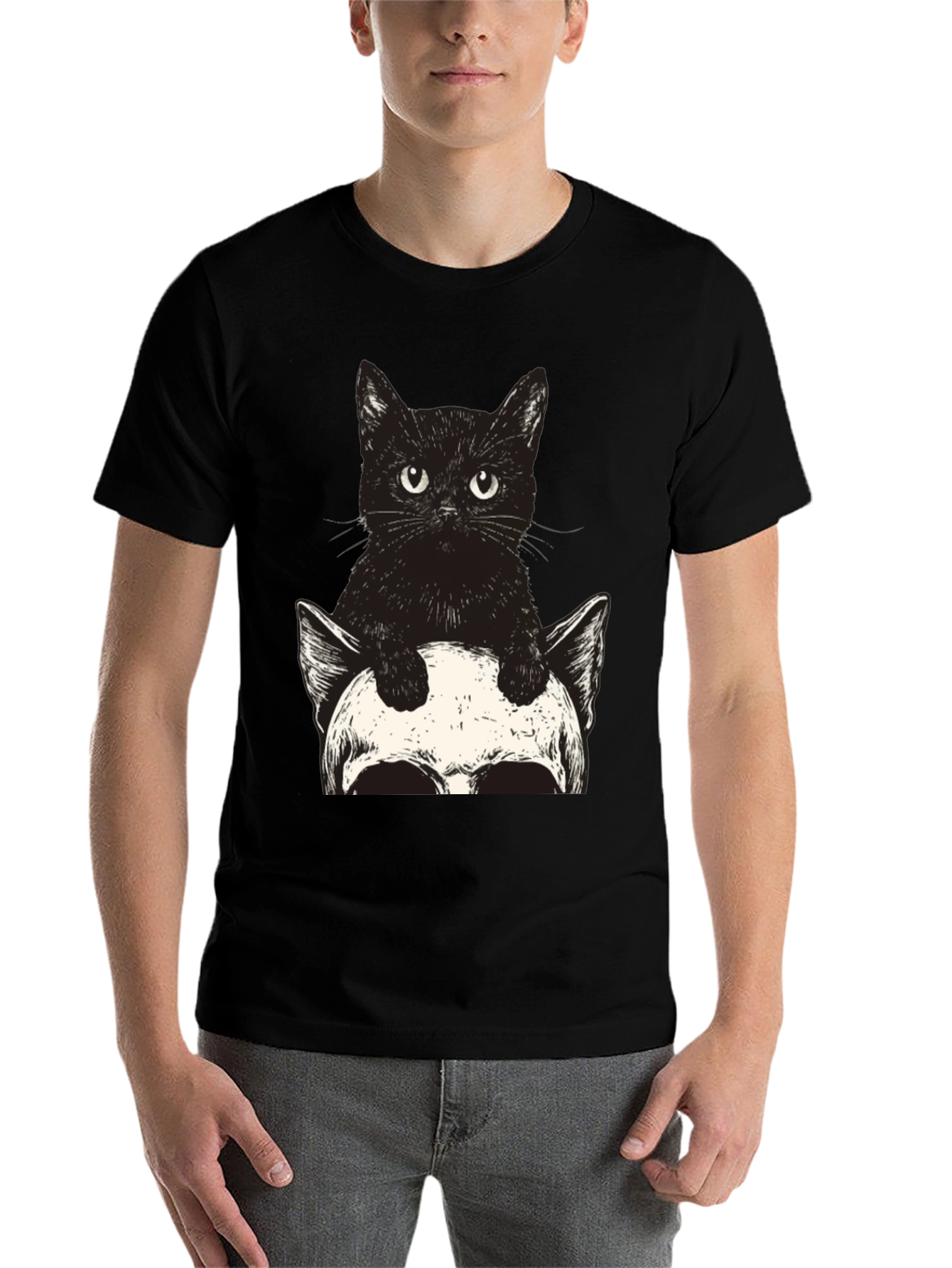 Black Cat & Skull Graphic Tee - Unique Print view 7