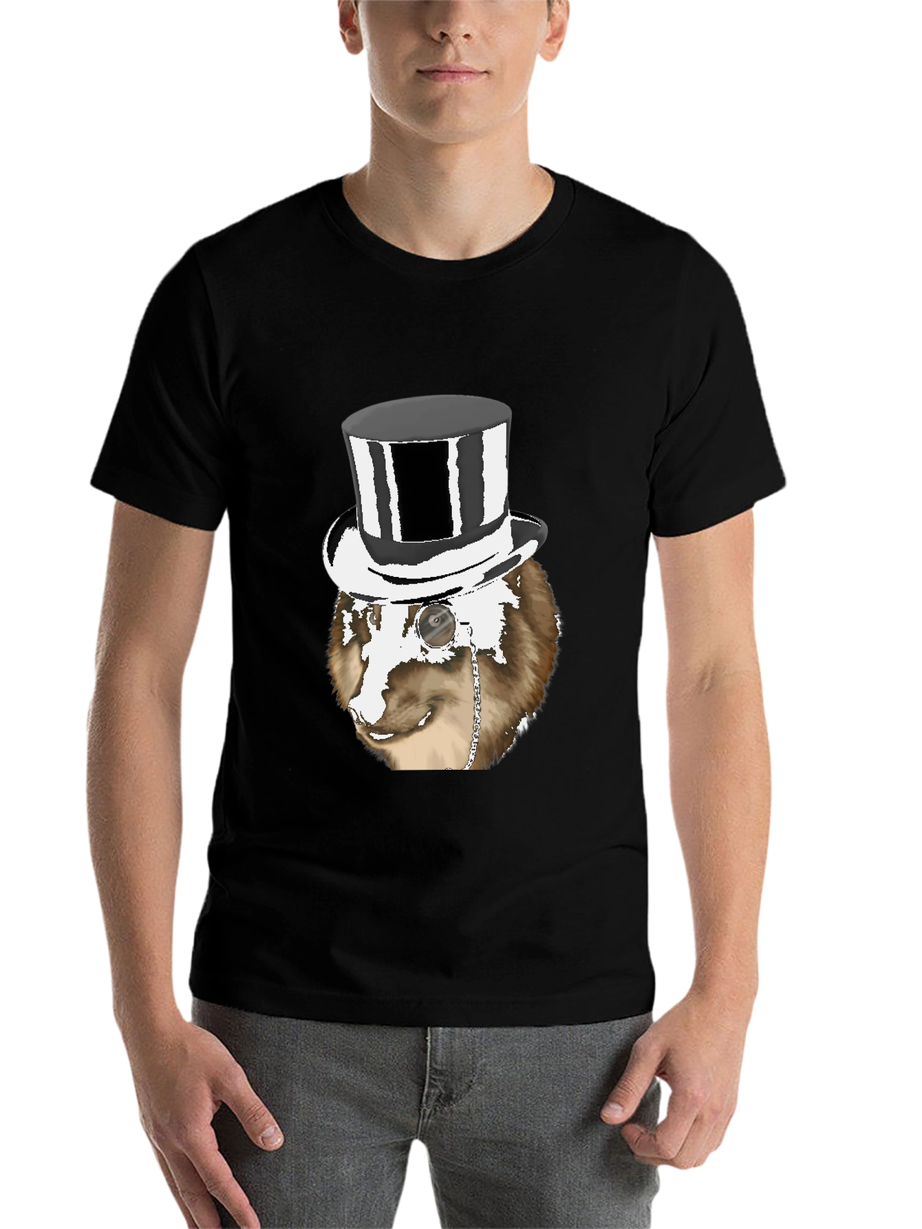 Black Dapper Dog Top Hat T-Shirt - Unique Graphic Tee view 7