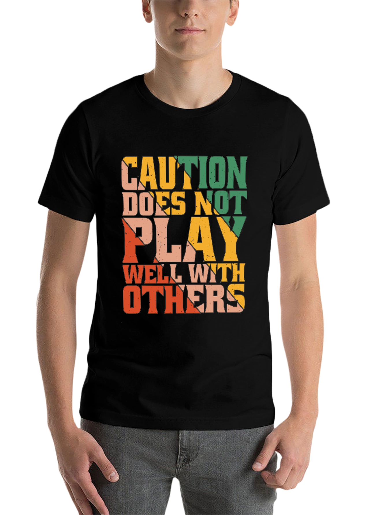 Black Caution Doesn't Play Well With Others Graphic Tee view 7