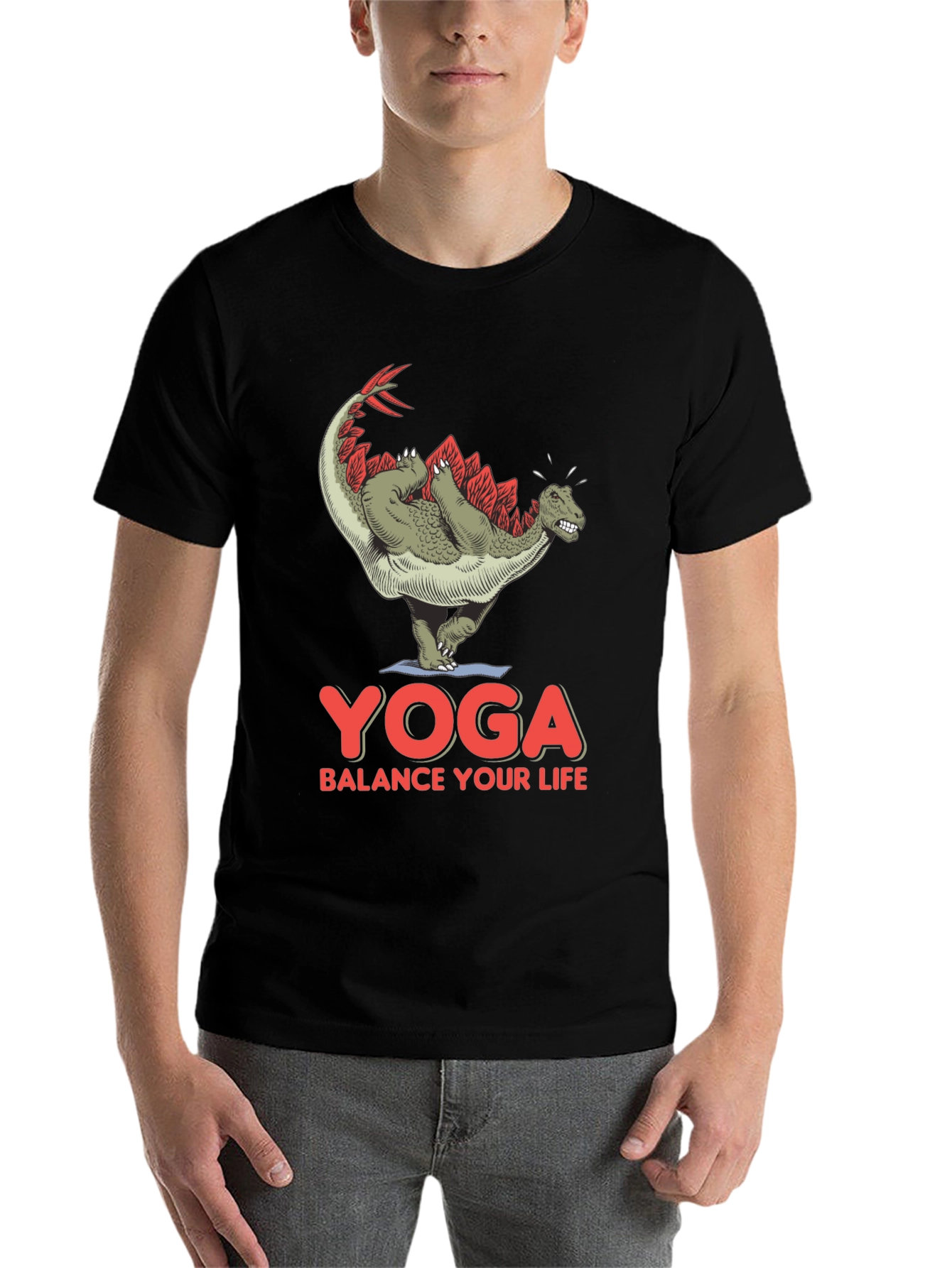 Black Yoga Dinosaur T-Shirt: Balance Your Life Tee view 7