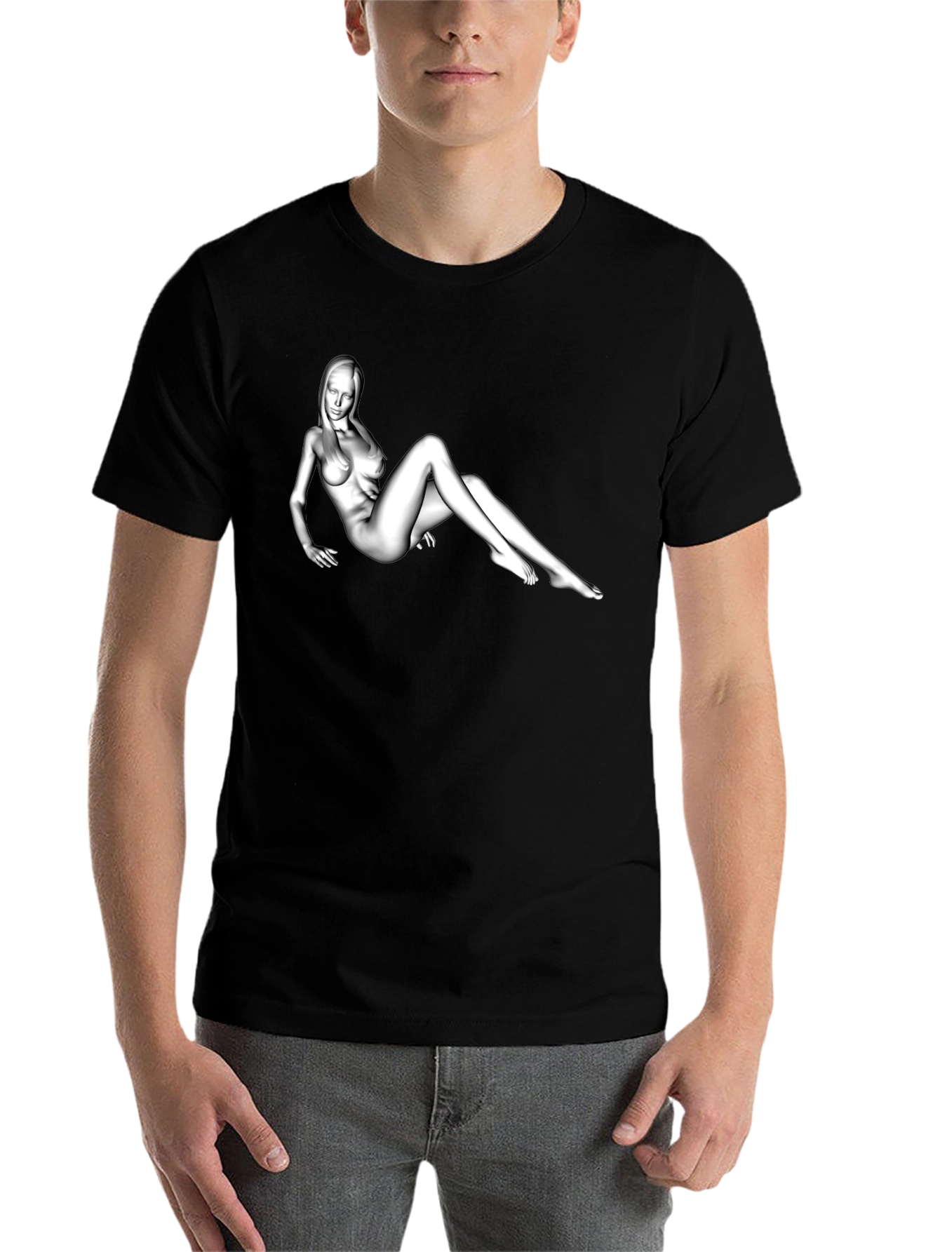 Black Black T-Shirt with Artistic Figure Graphic view 7