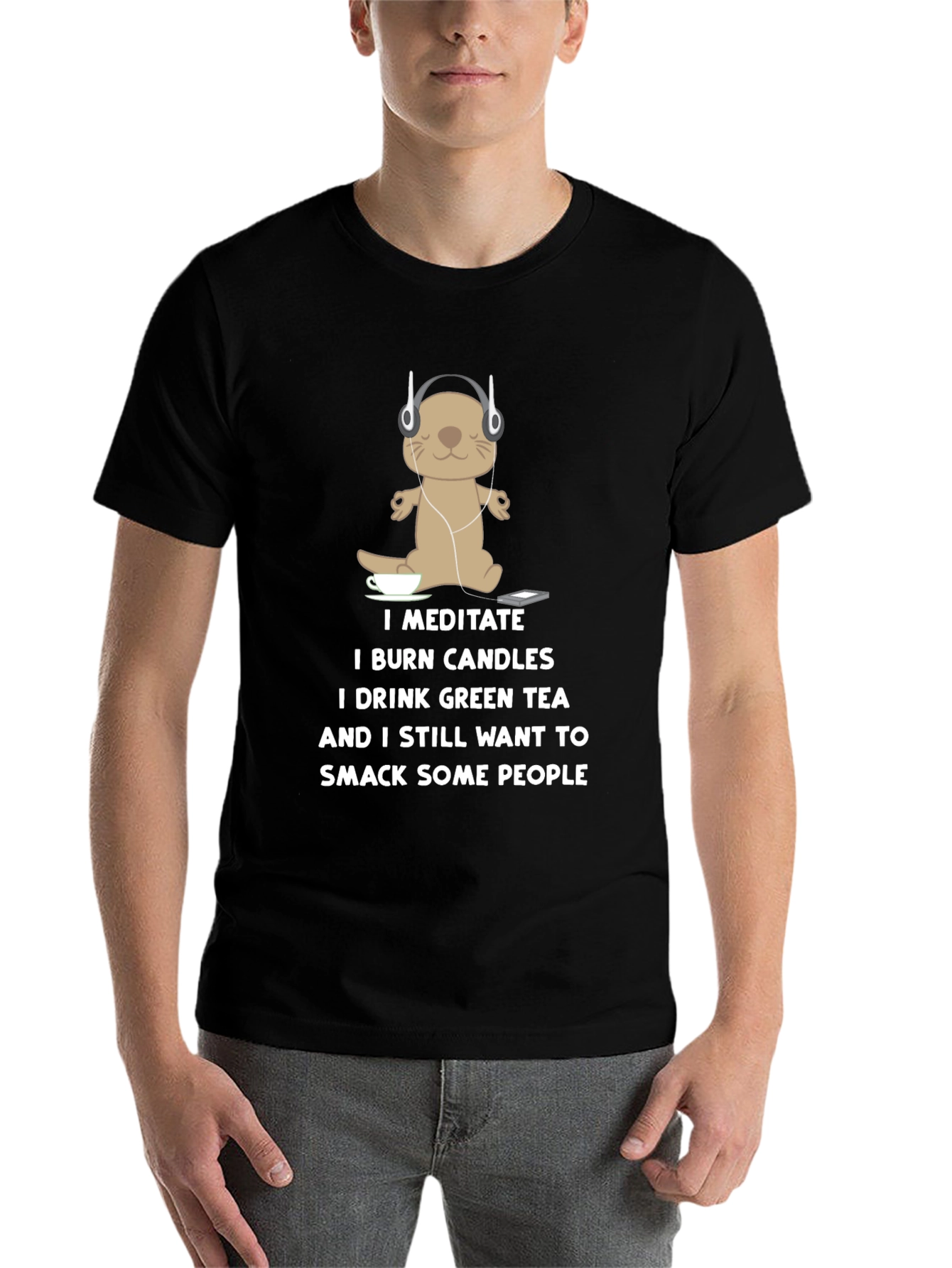 Black Meditate Otter T-Shirt: Funny Yoga Tee view 7