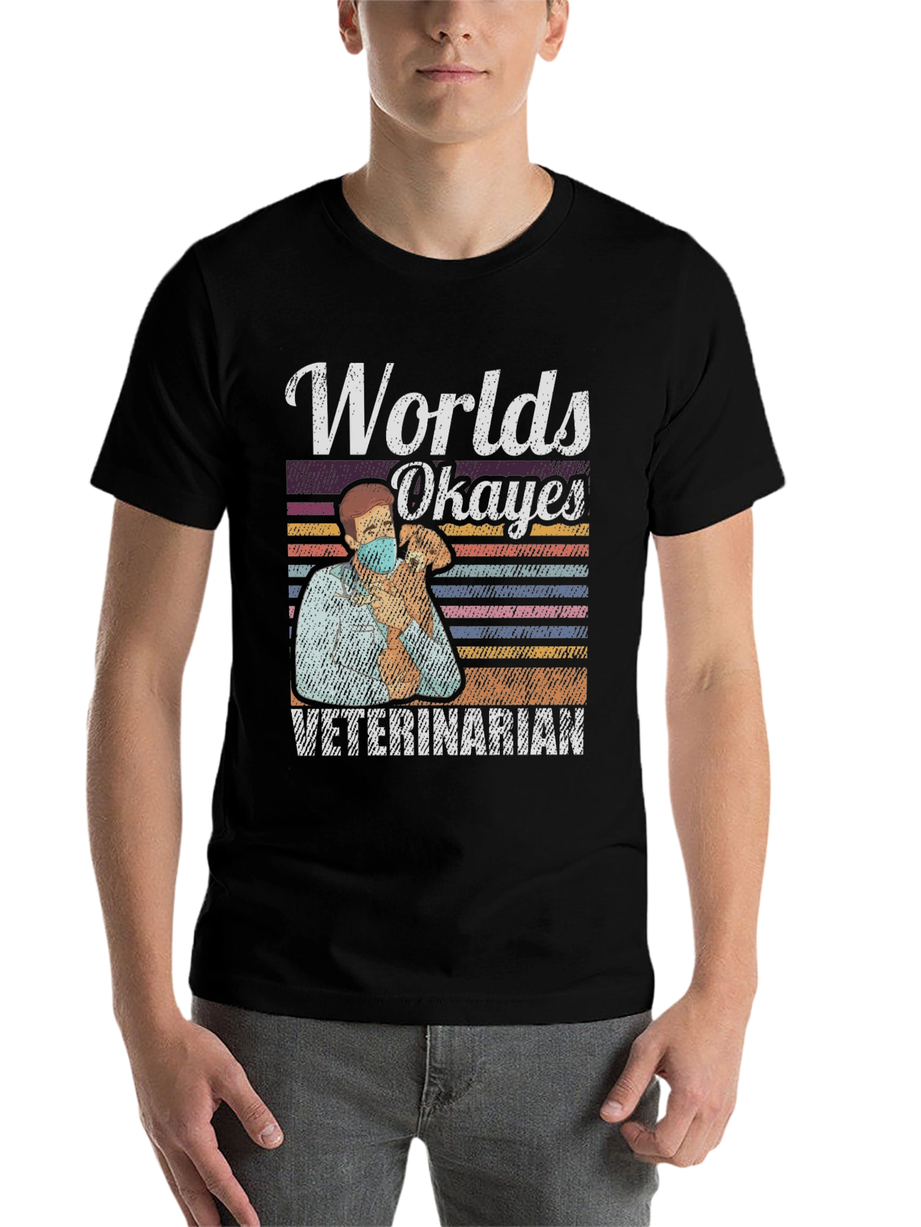 Black Worlds Okayest Veterinarian Tee - Funny Vet Gift view 7