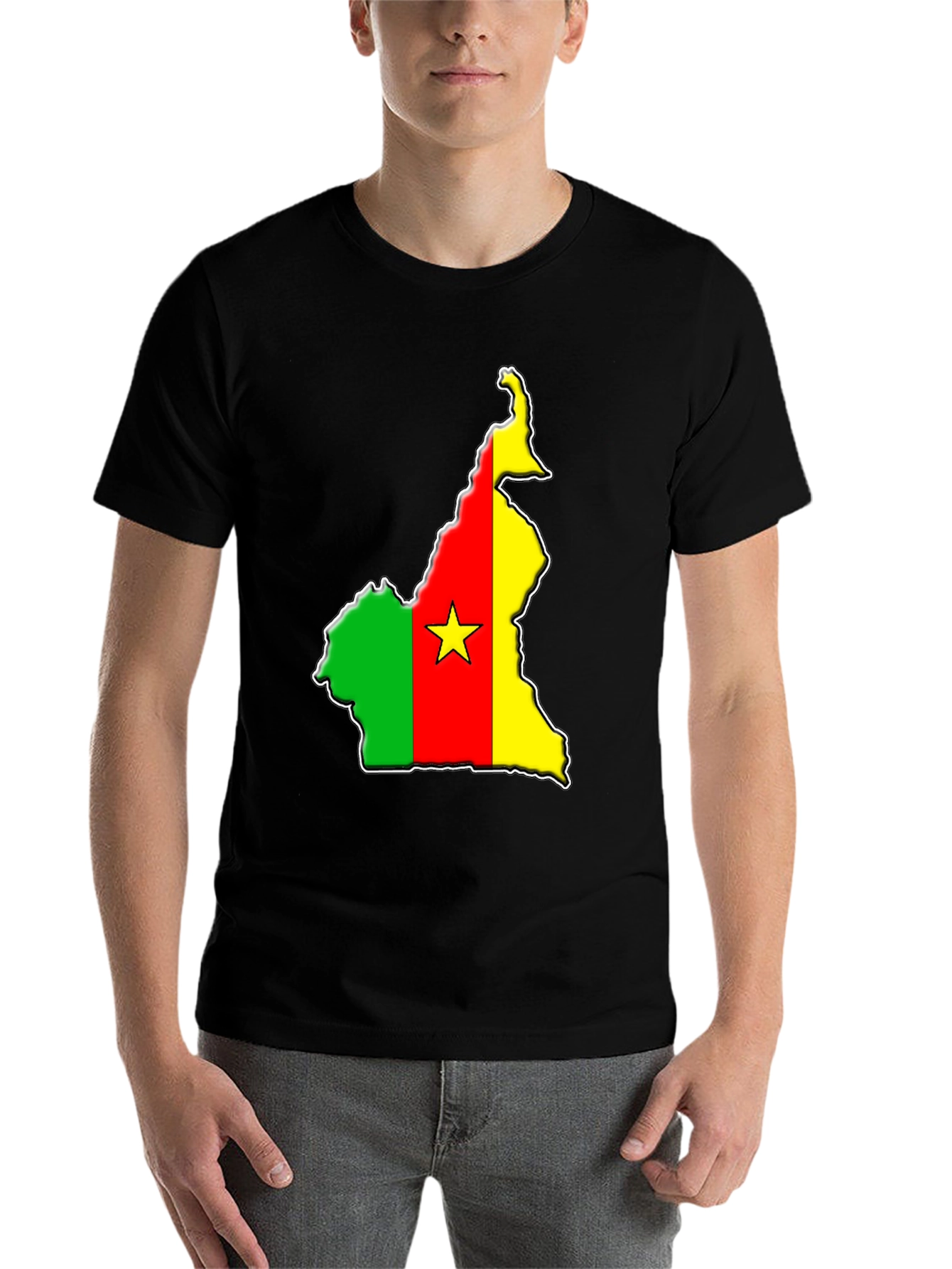 Black Cameroon Flag Map T-Shirt view 7