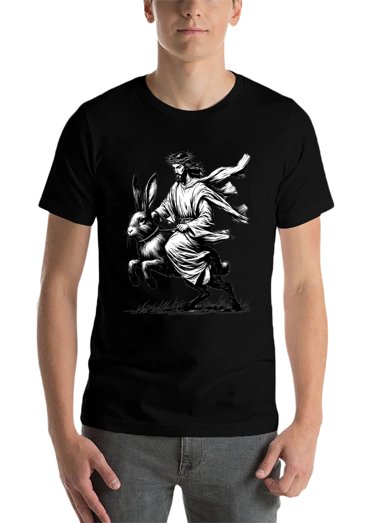 Black Jesus Riding Easter Bunny Graphic Tee view 7