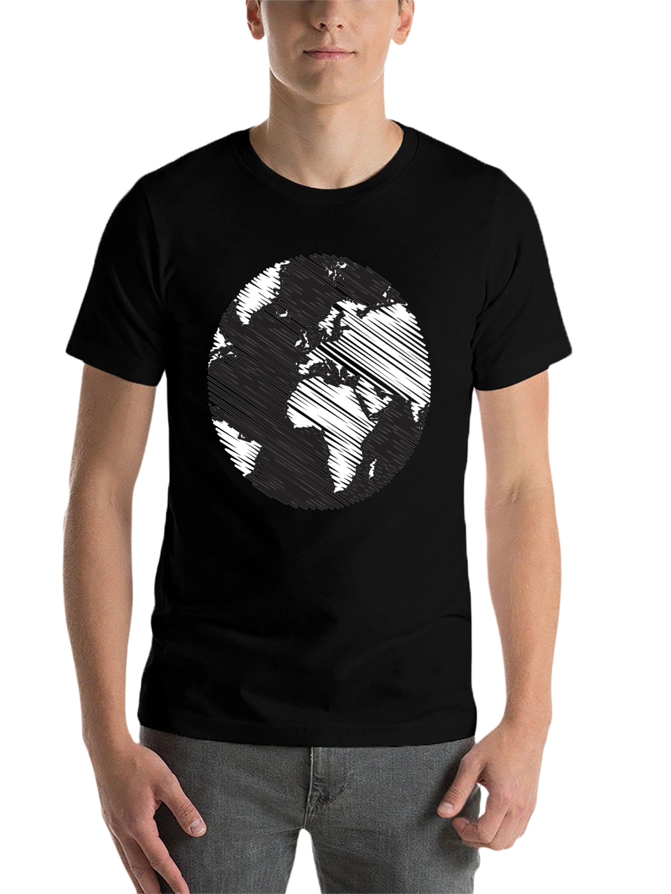 Black World Map Graphic T-Shirt - Black Crew Neck Tee view 7