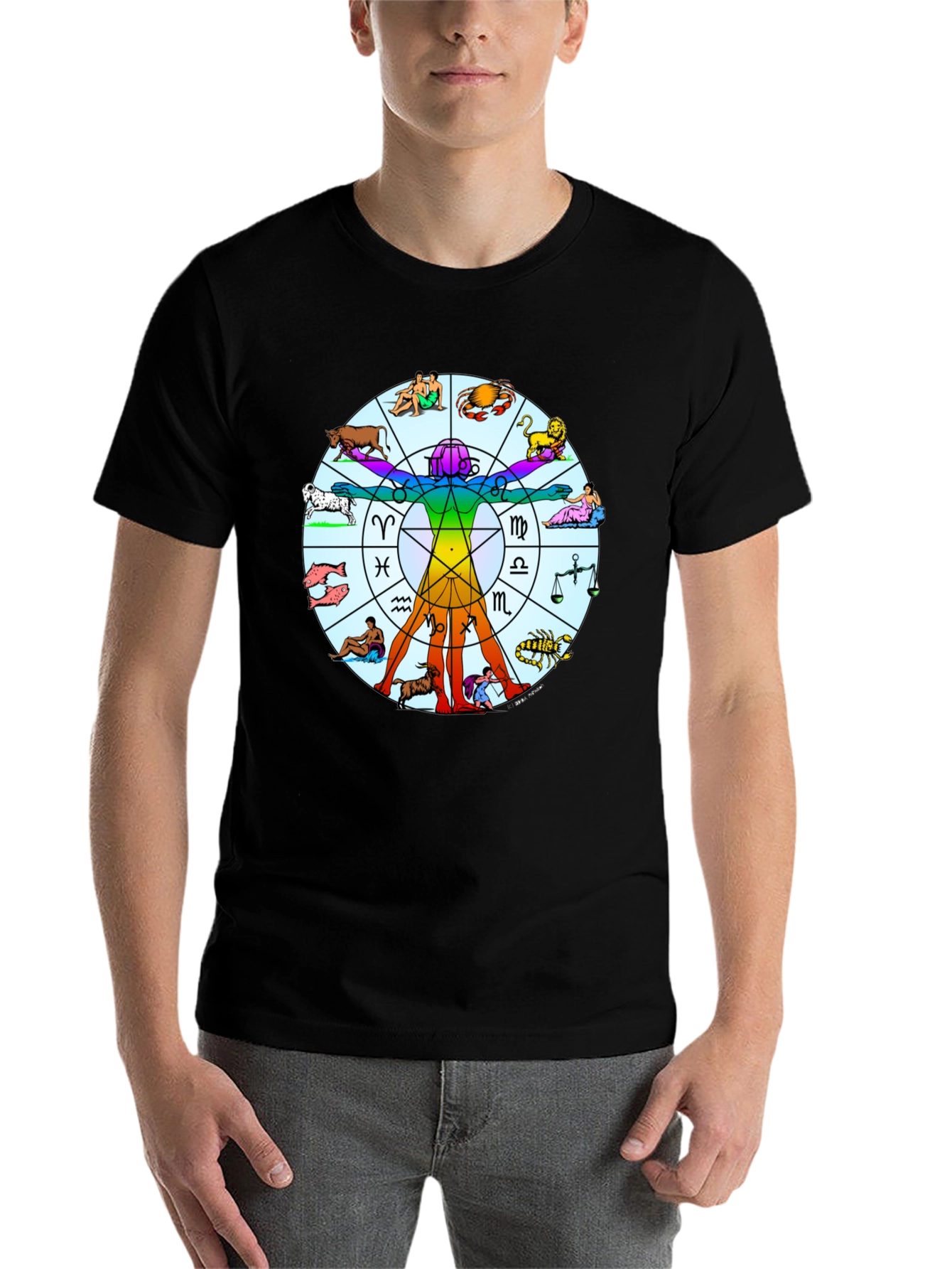 Black Zodiac Vitruvian Man Graphic T-Shirt - Black view 7
