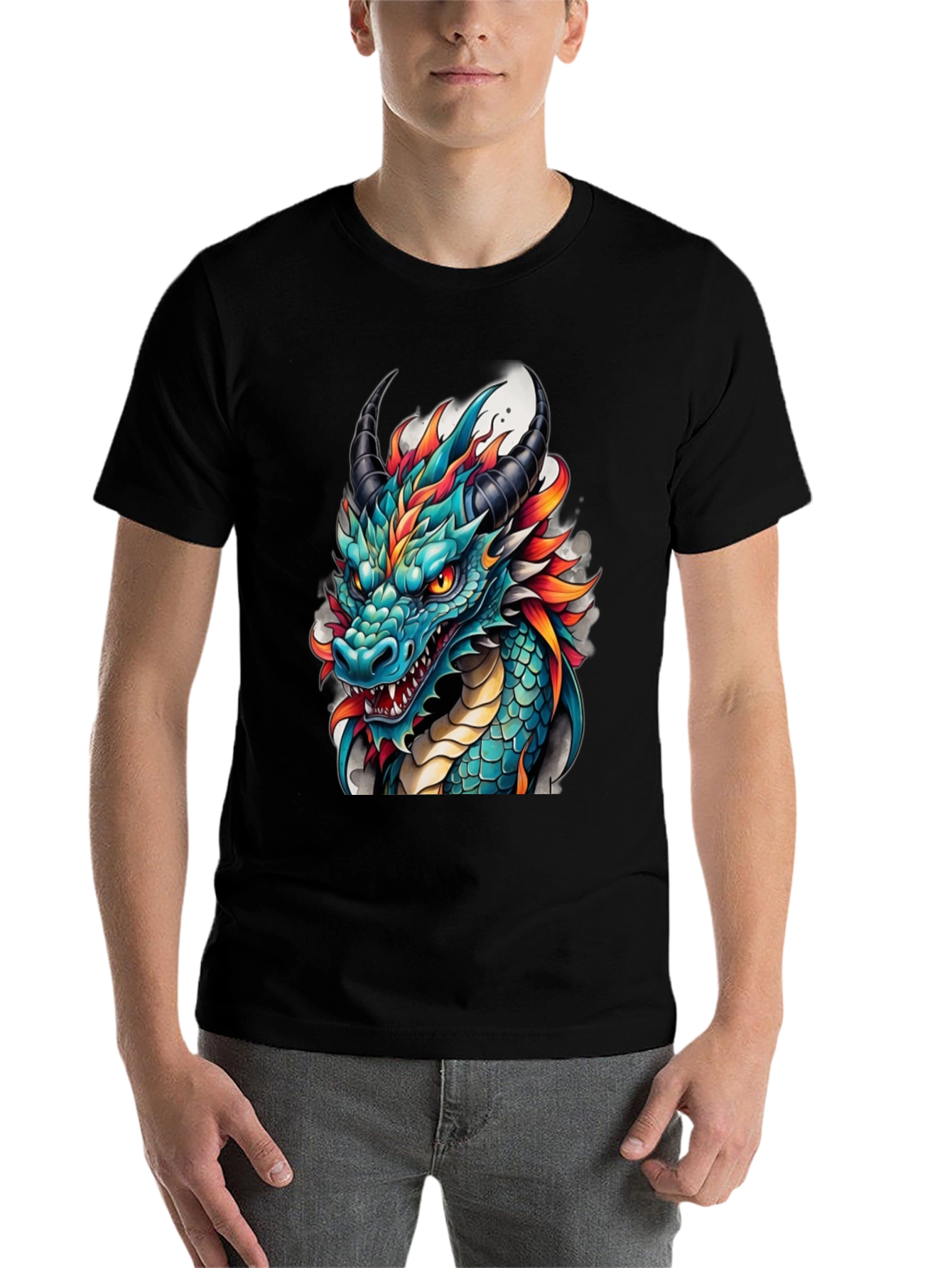 Black Dragon T-Shirt - Teal & Orange Graphic Tee view 7