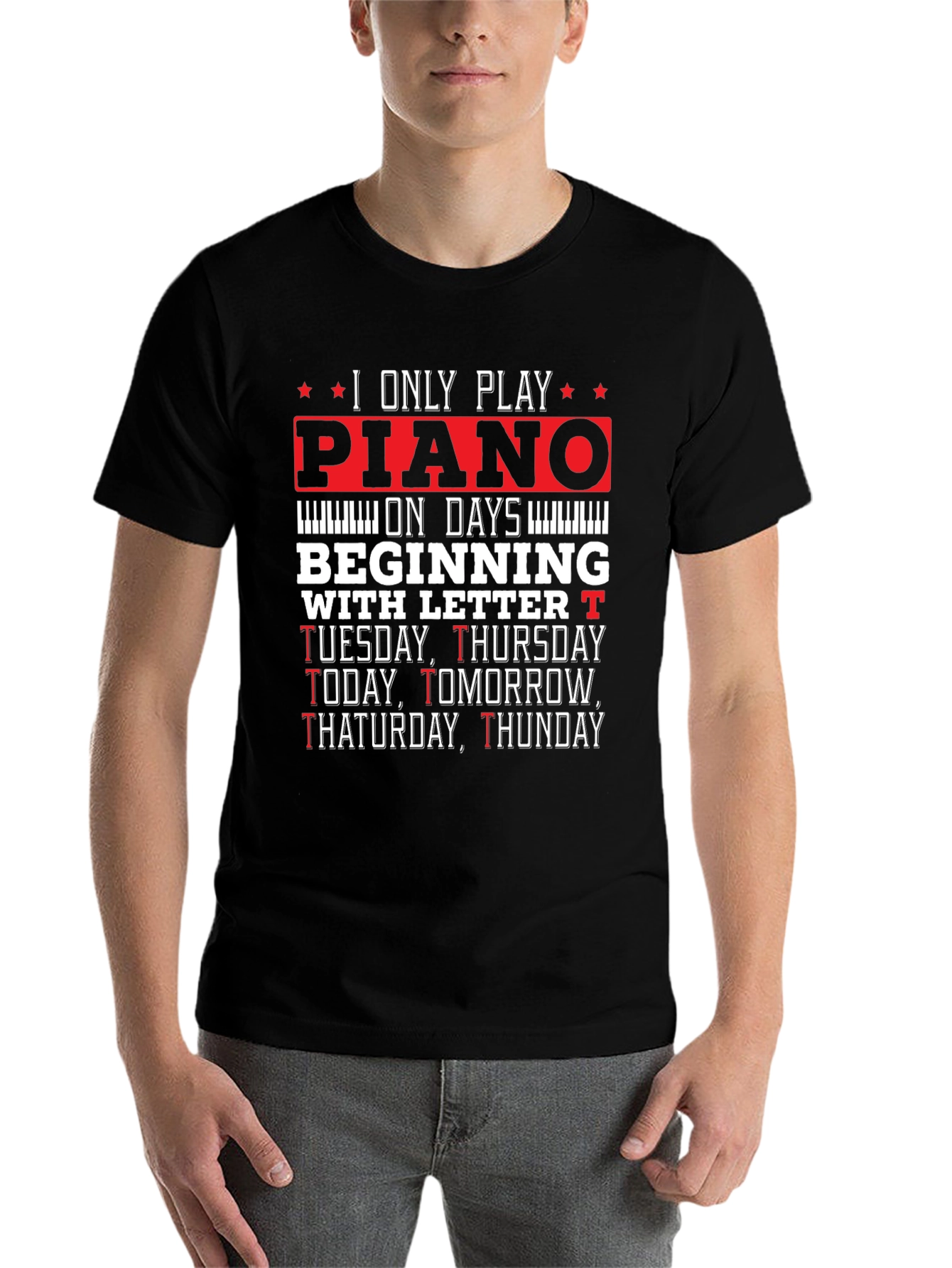 Black Piano Player T-Shirt - Funny Music Lover Tee view 7