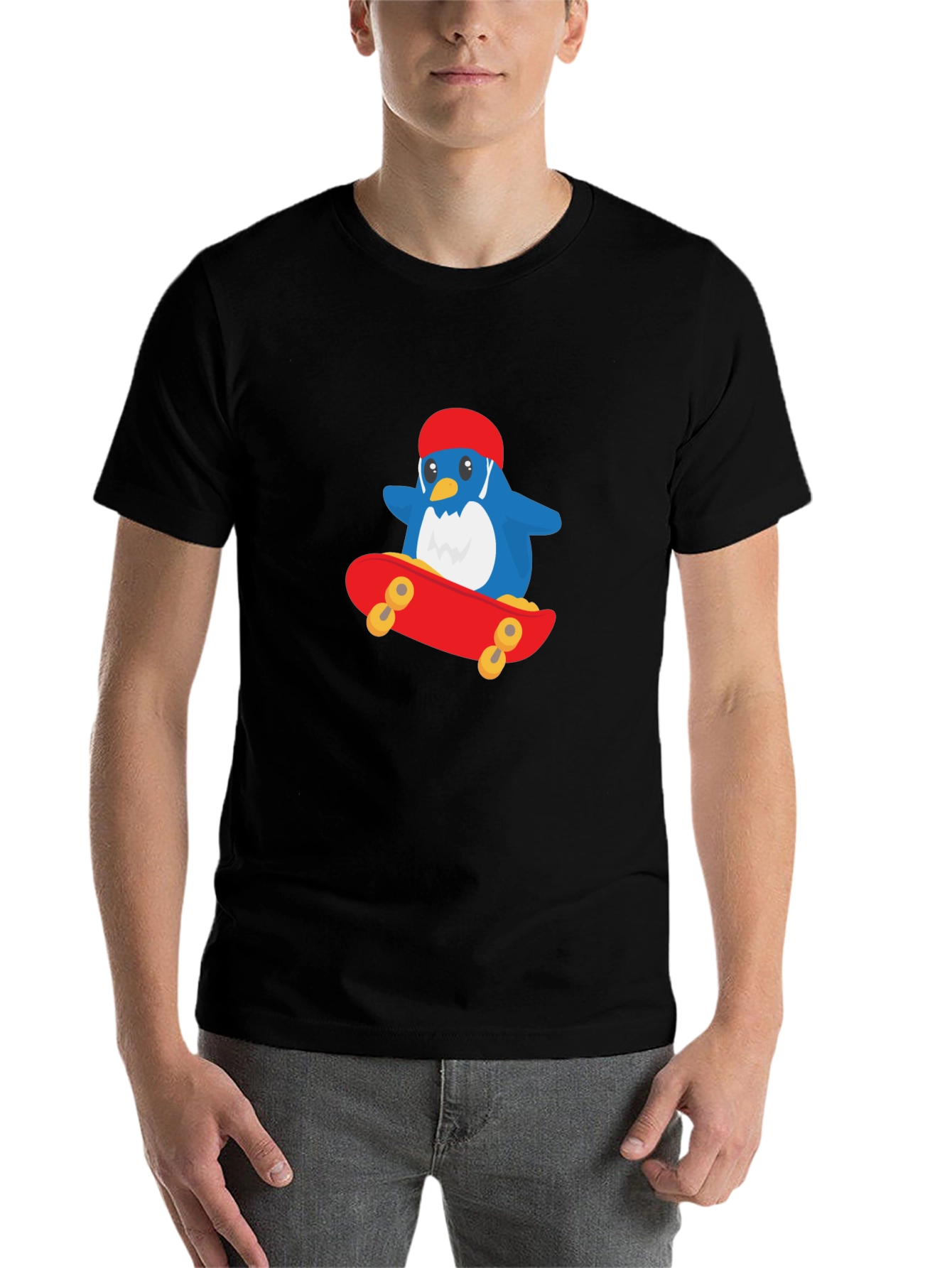 Black Cool Penguin Skateboard T-Shirt - Black view 7