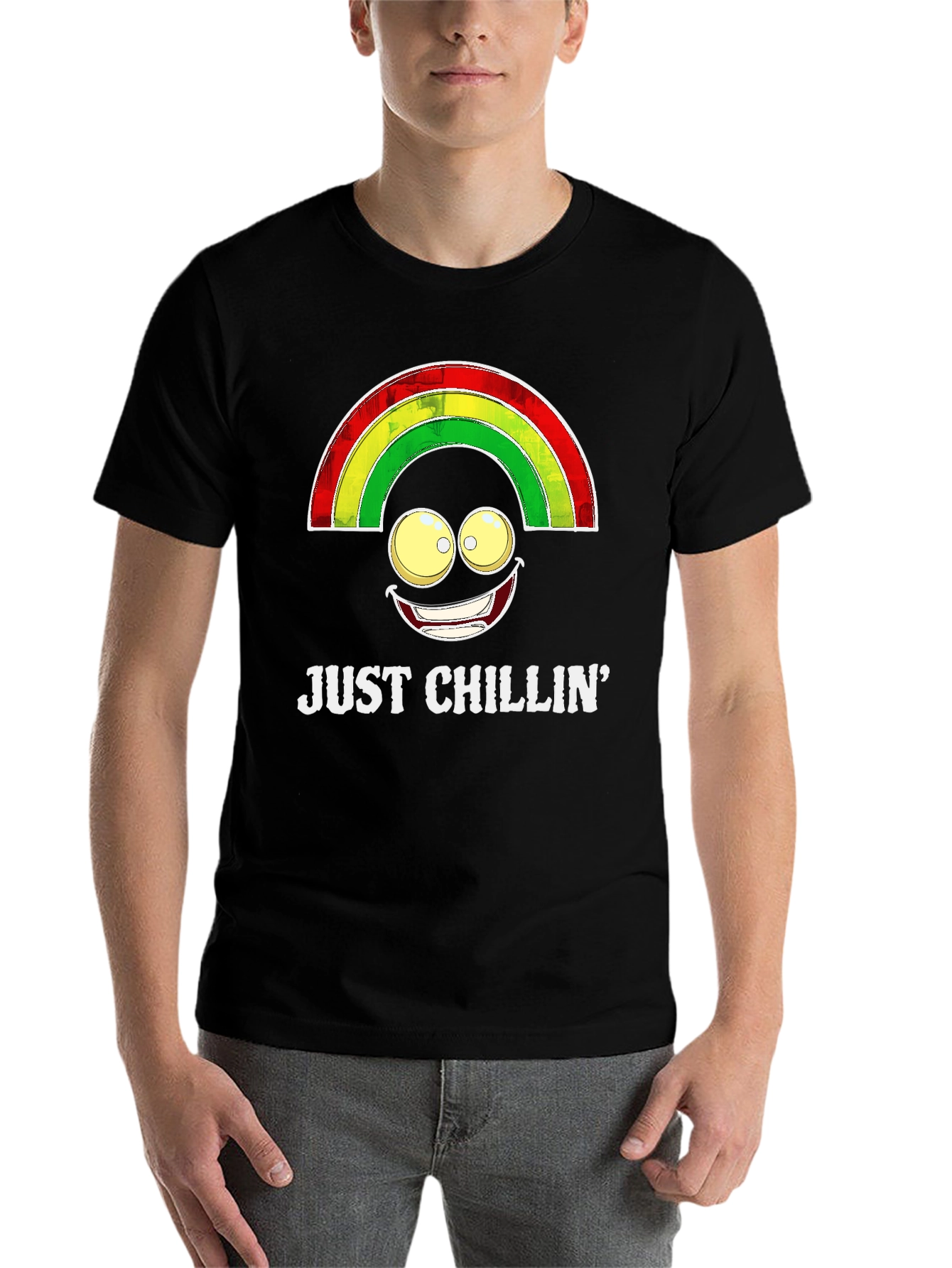 Black Just Chillin' Rainbow Smile T-Shirt view 7