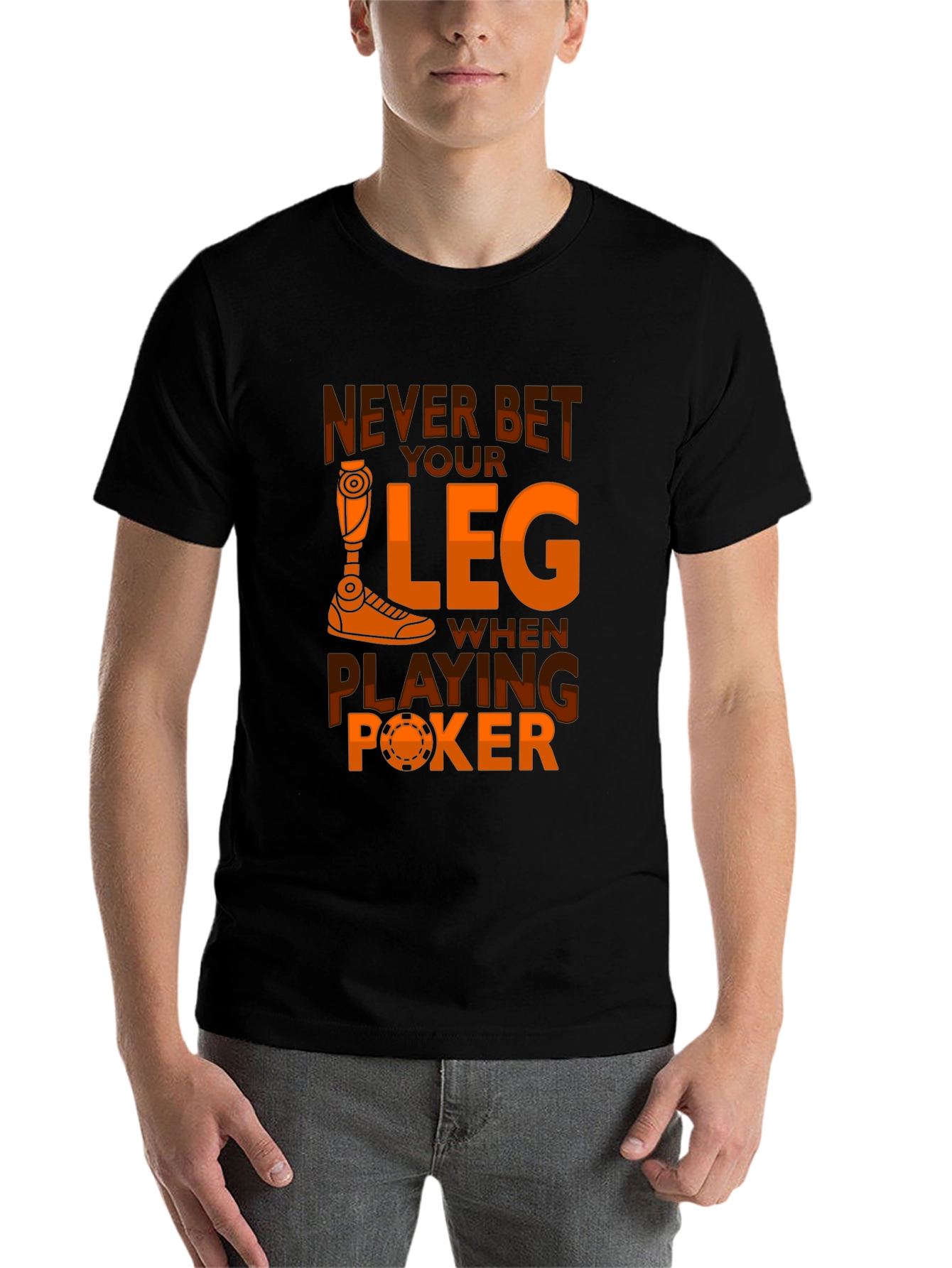 Black Never Bet Your Leg Poker Graphic Tee view 7