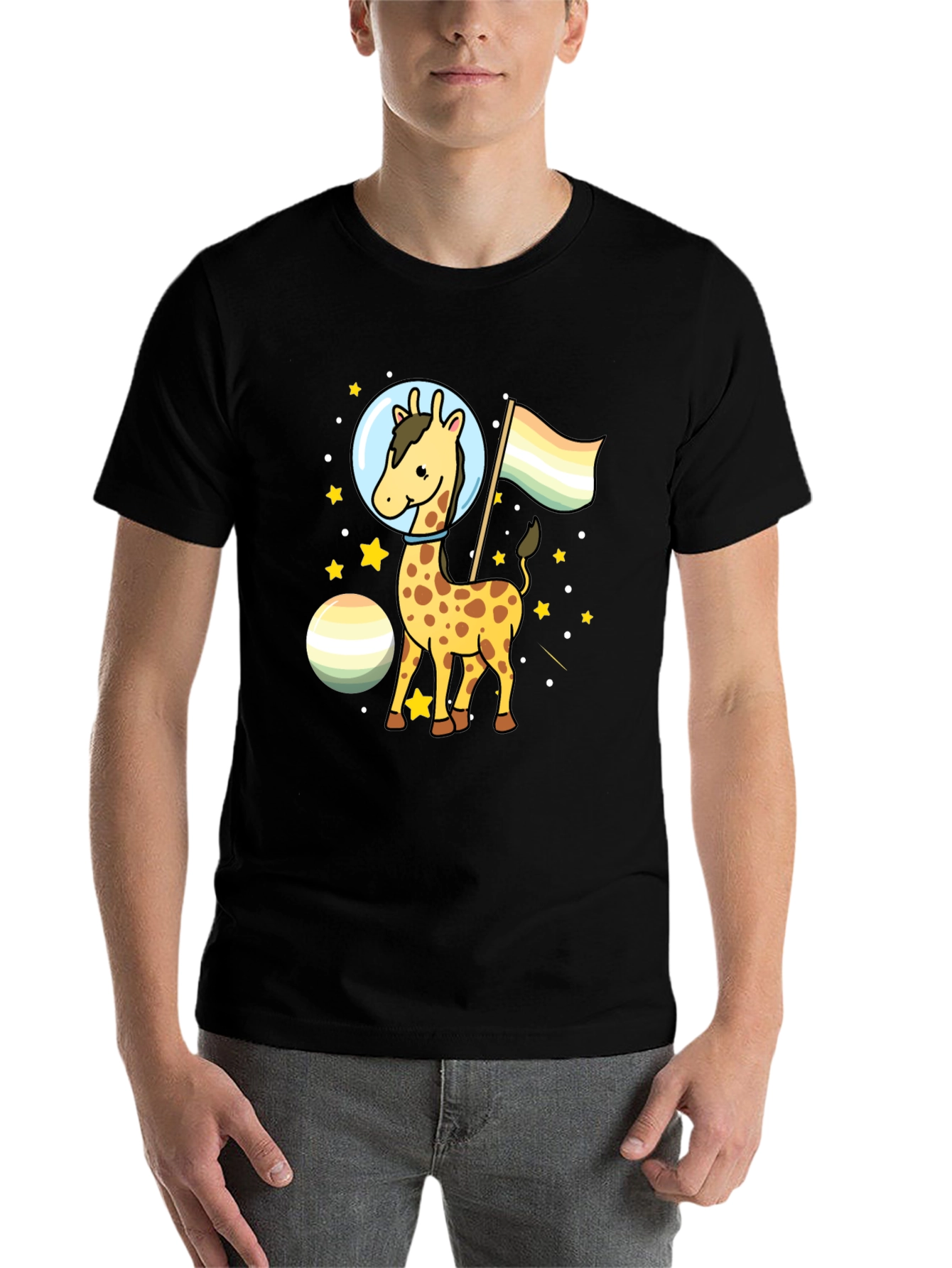 Black Giraffe Astronaut LGBTQ+ Pride T-Shirt view 7