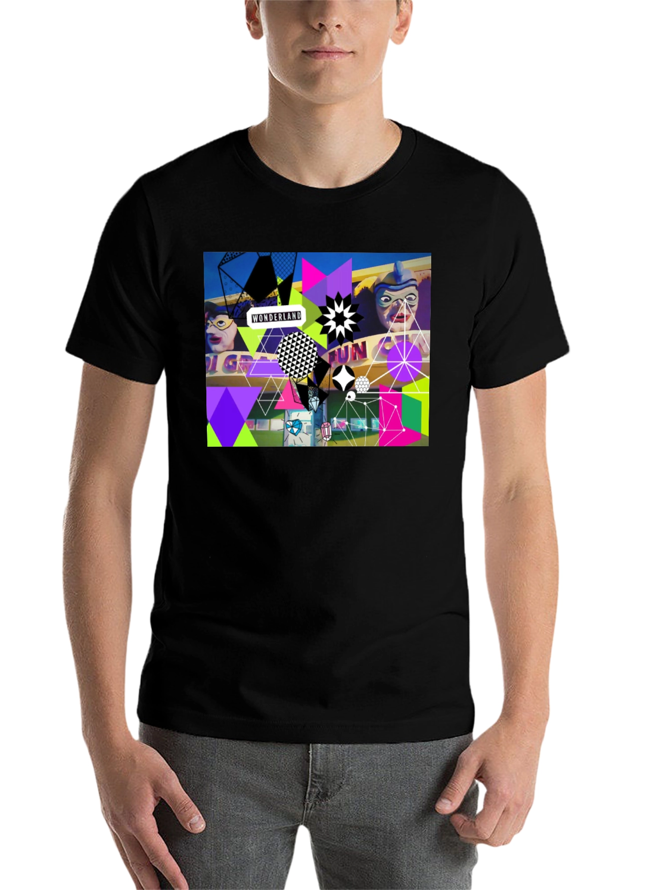 Black Wonderland Fun Graphic Tee - Black Crew Neck view 7