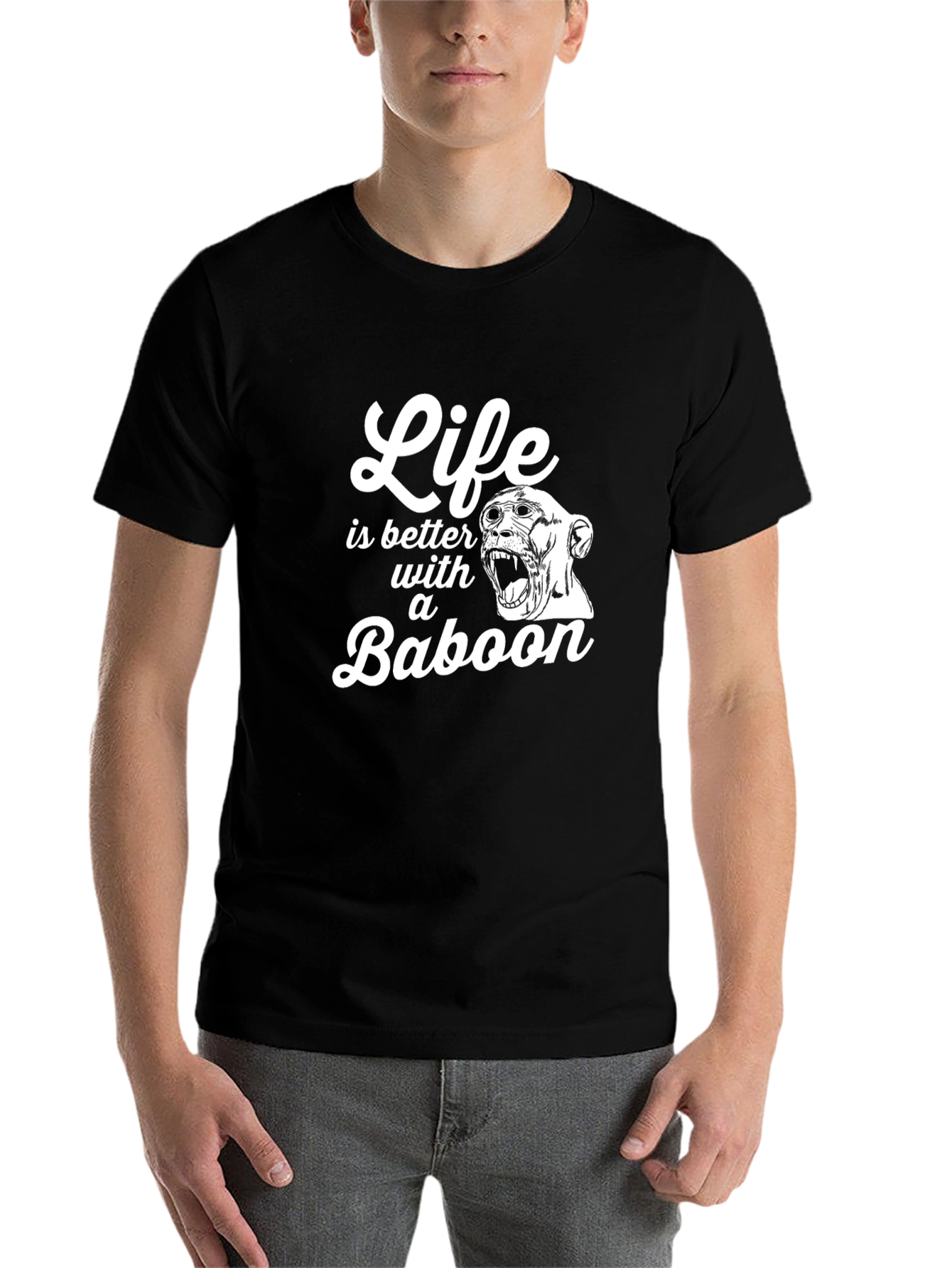 Black Life Is Better With A Baboon Funny Graphic T-Shirt view 7