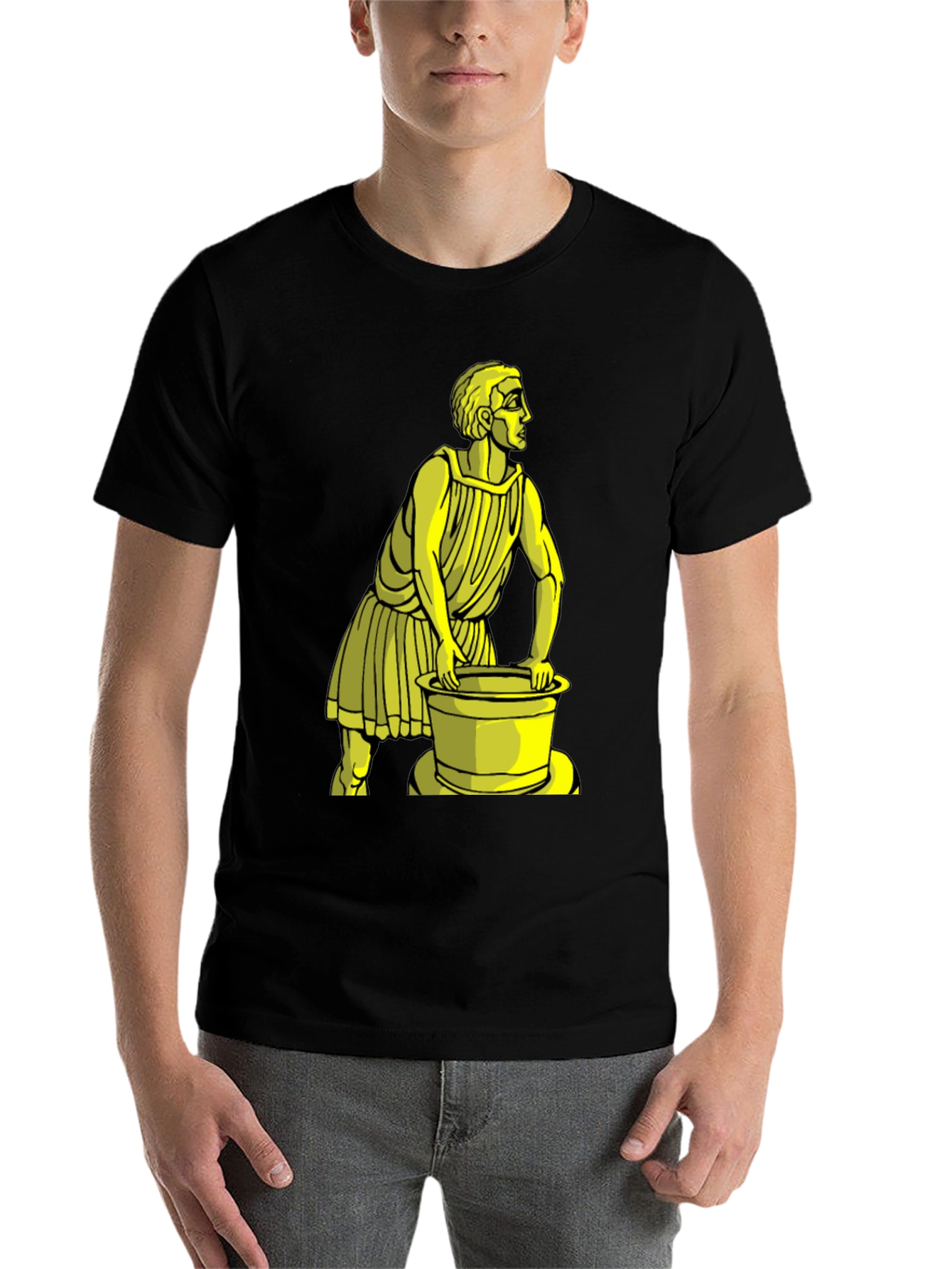 Black Black T-Shirt with Yellow Ancient Man Graphic view 7