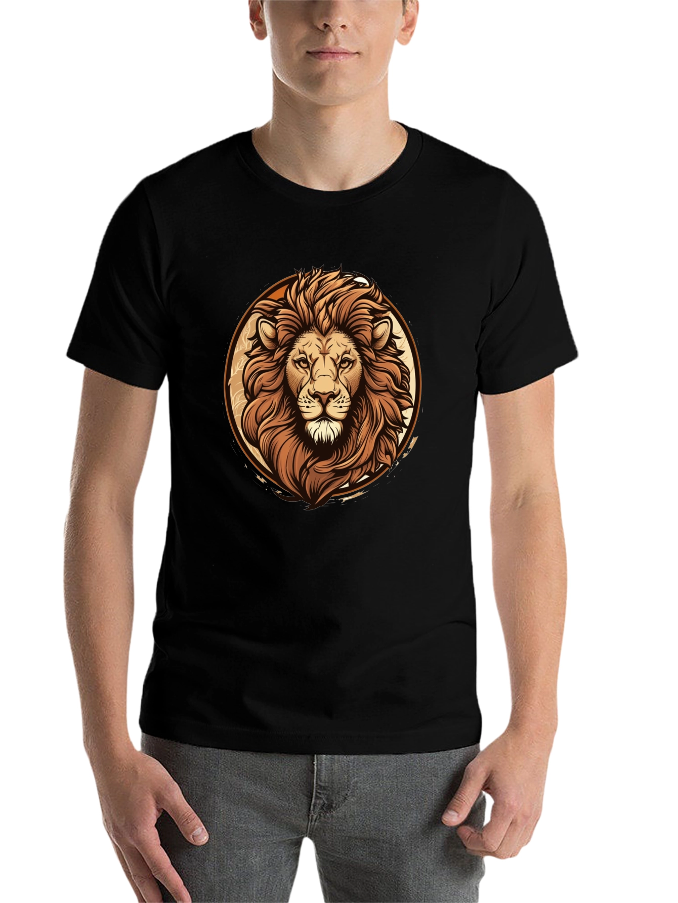 Black Lion Graphic Tee - Bold Animal Print Black T-Shirt view 7