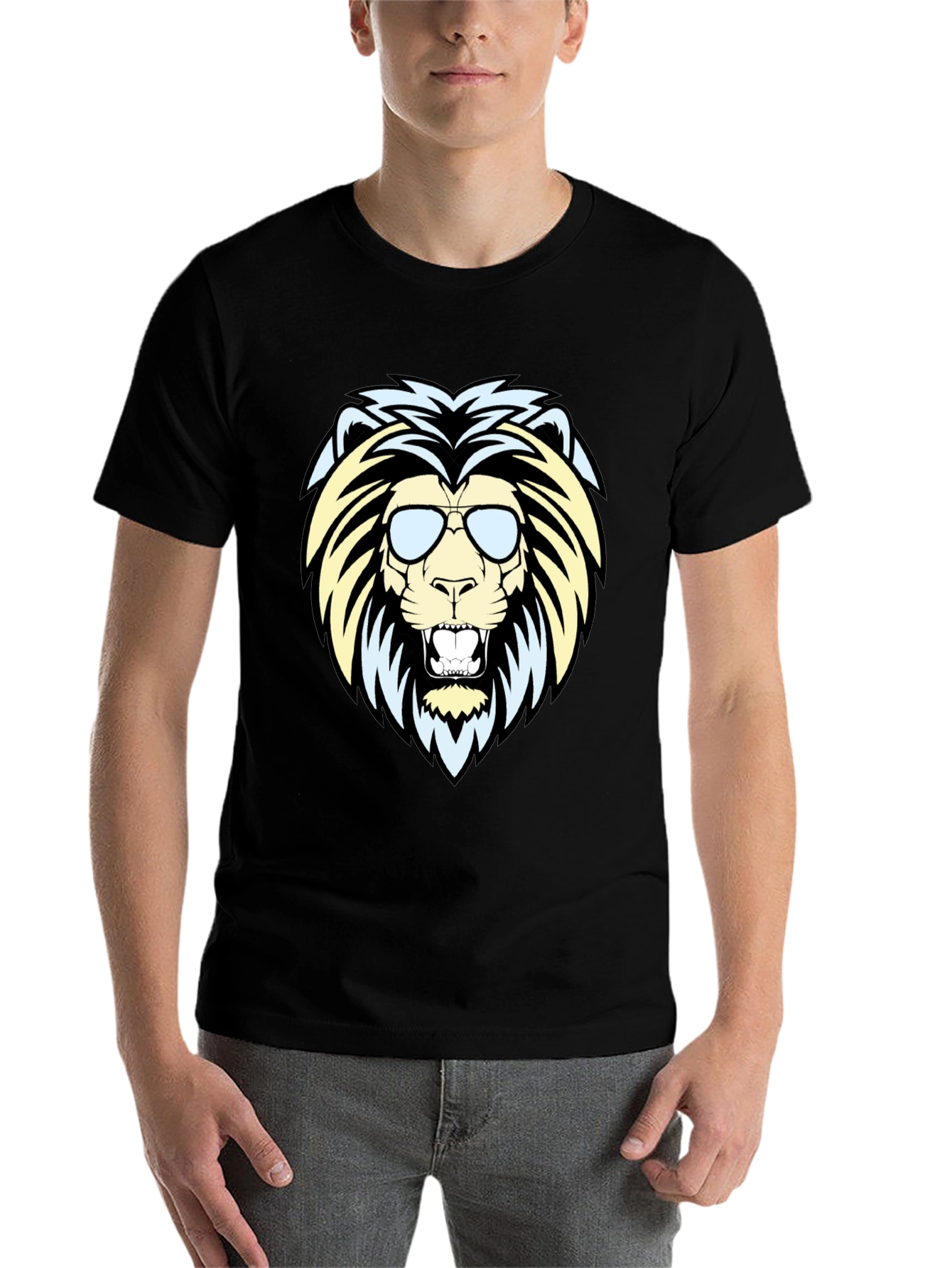 Black Cool Lion Graphic Tee - Men's Black T-Shirt view 7