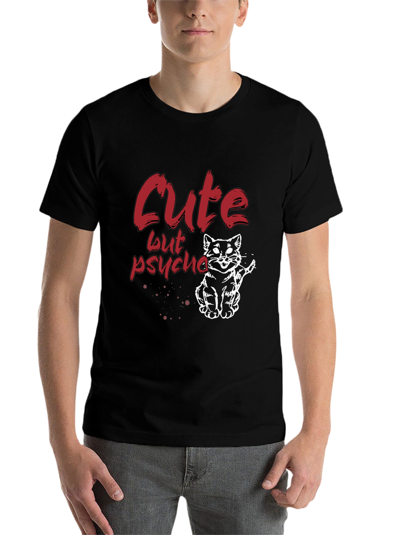 Black Cute But Psycho Cat Graphic T-Shirt - Black view 7