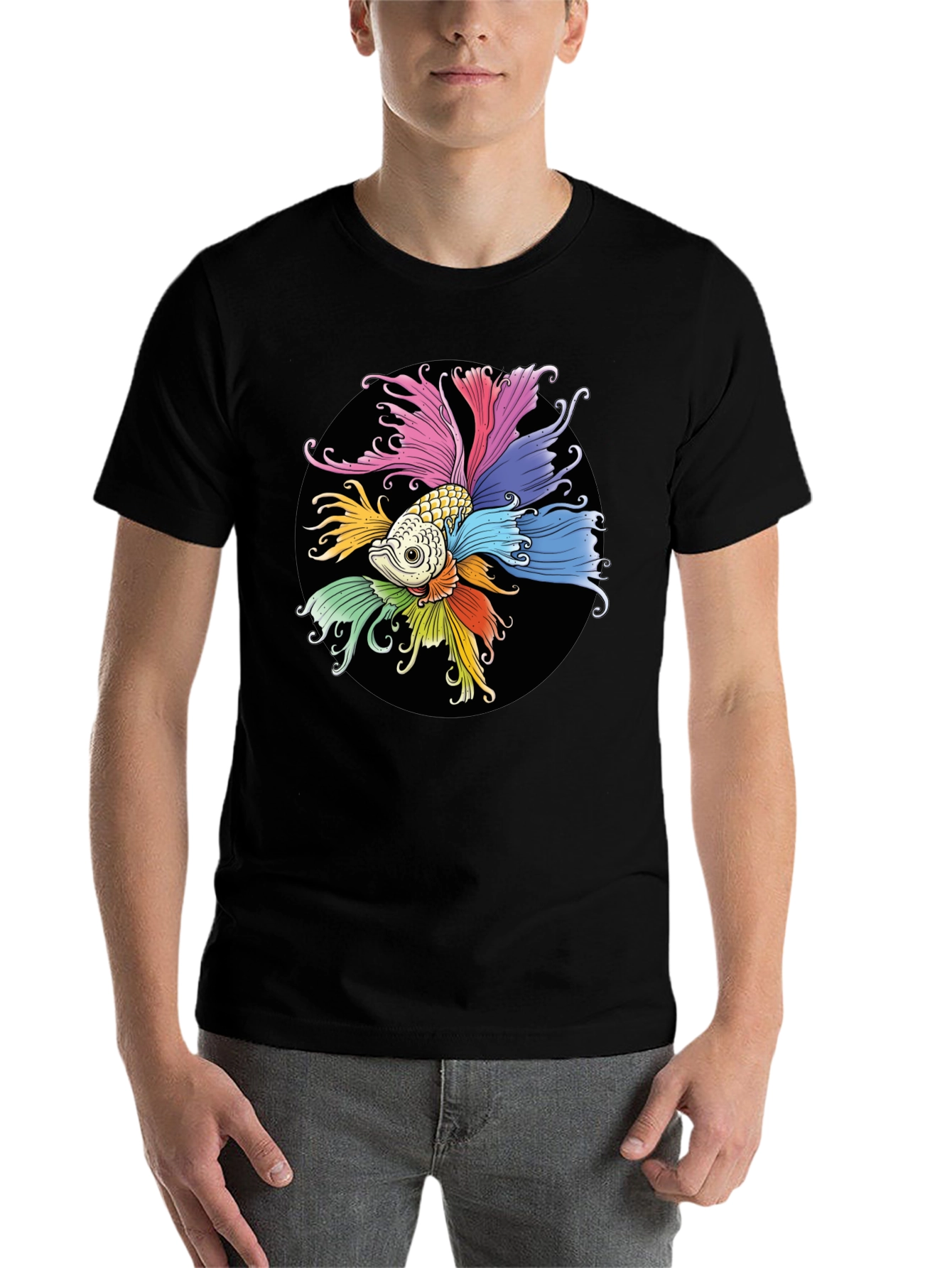 Black Colorful Betta Fish Graphic T-Shirt view 7