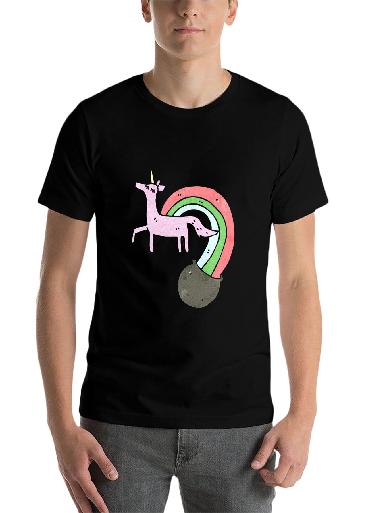 Black Unicorn Rainbow Pot T-Shirt view 7