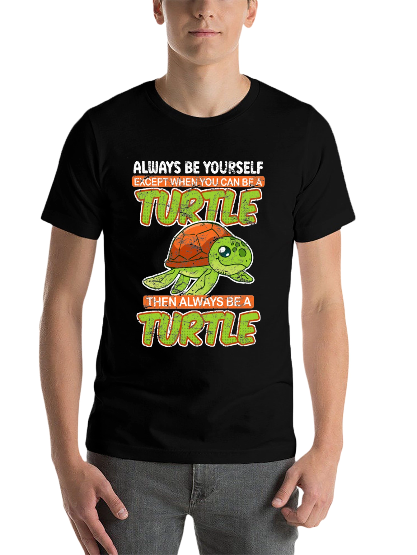 Black Funny Turtle Graphic Tee - Always Be Yourself T-Shirt view 7