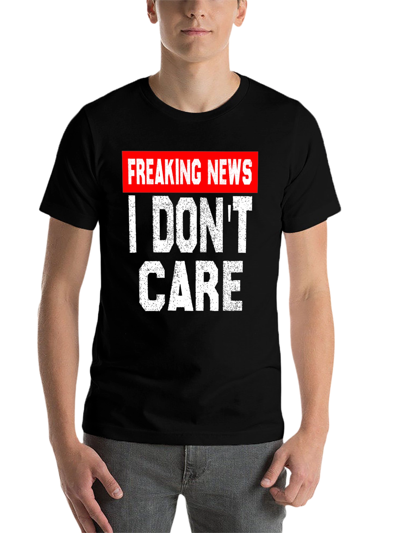 Black Freaking News I Don't Care T-Shirt view 7
