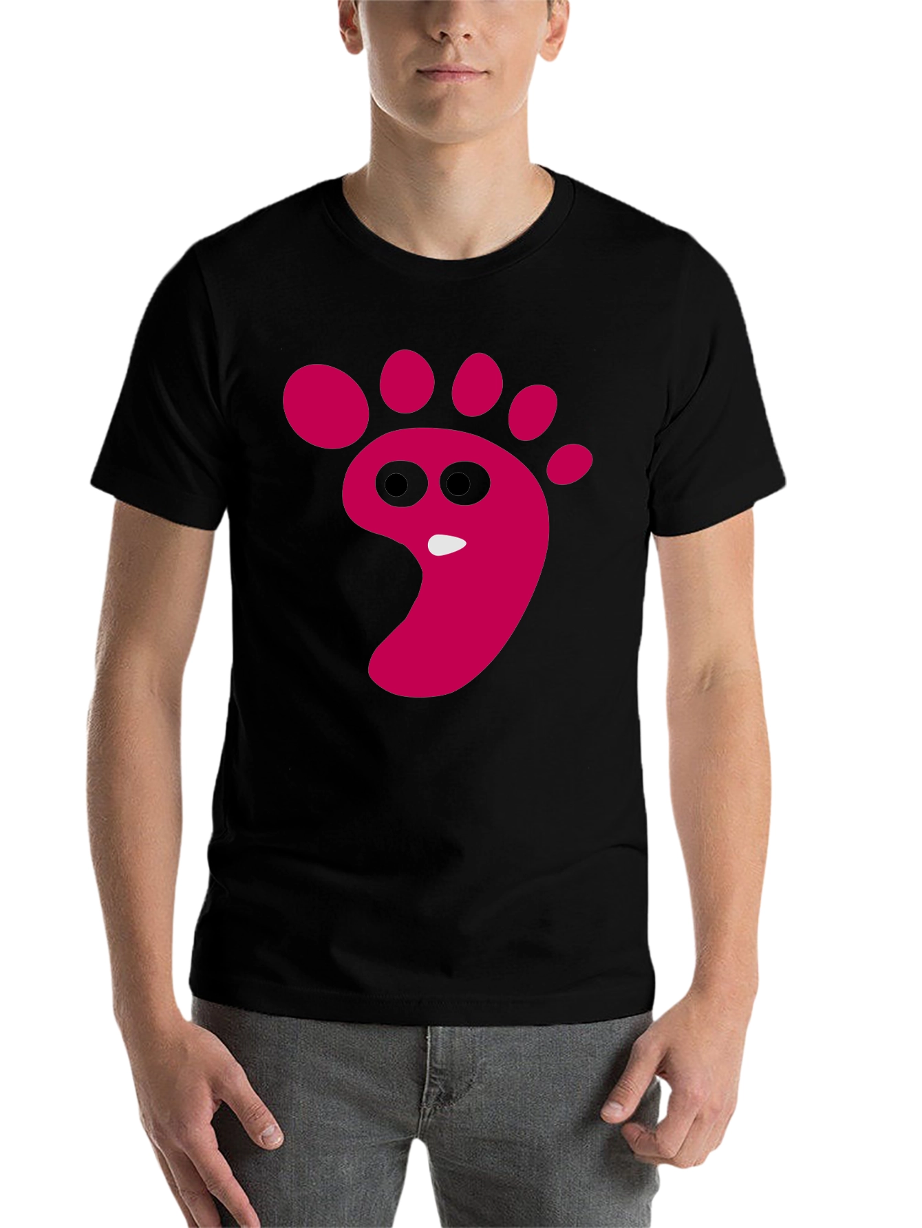 Black Funny Footprint Graphic T-Shirt - Black Cotton Tee view 7