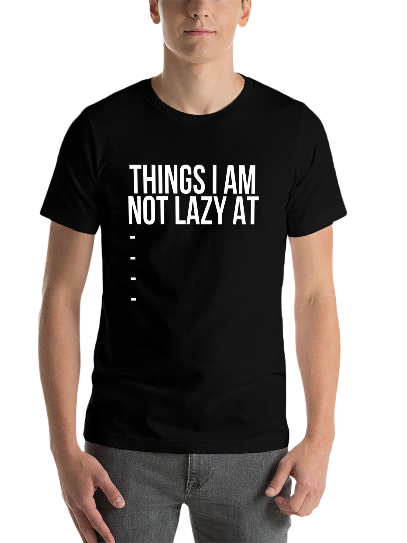 Black Funny "Things I am Not Lazy At" Graphic Tee view 7