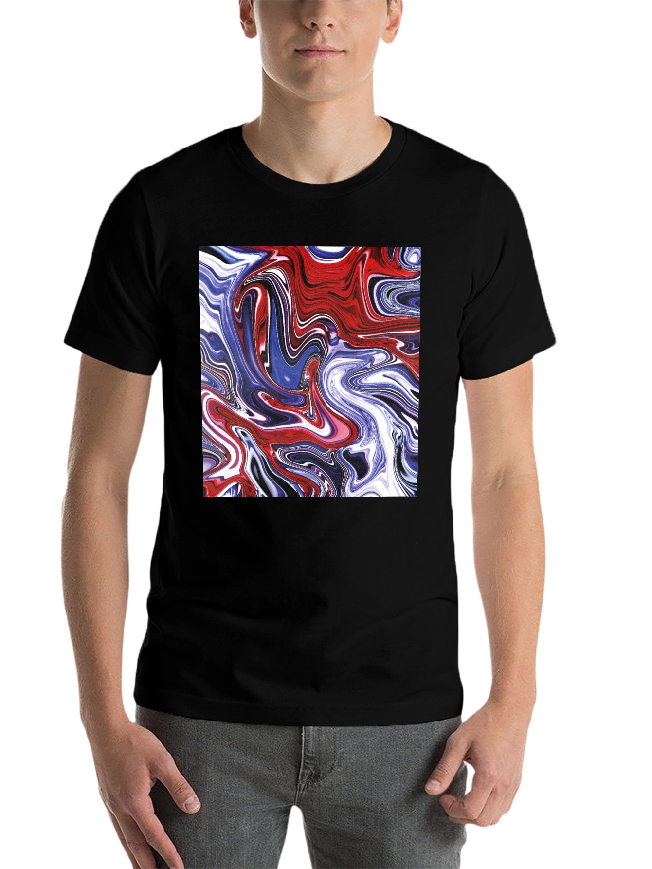 Black Swirled Paint Graphic Tee - Cool Abstract Art T-Shirt view 7