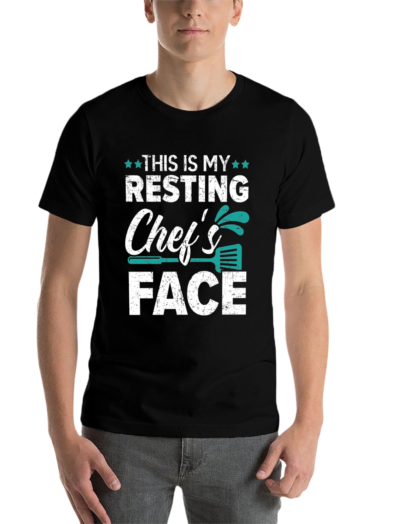Black Resting Chef's Face Graphic T-Shirt view 7