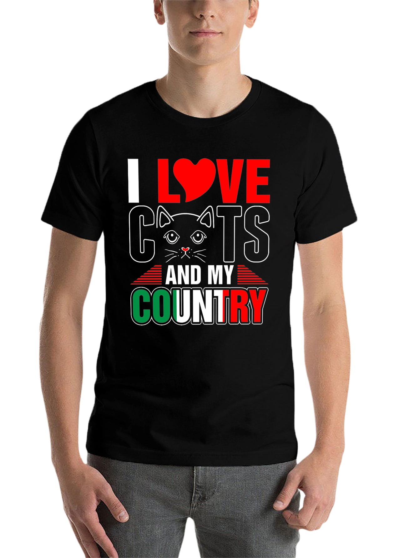 Black I Love Cats and My Country T-Shirt view 7